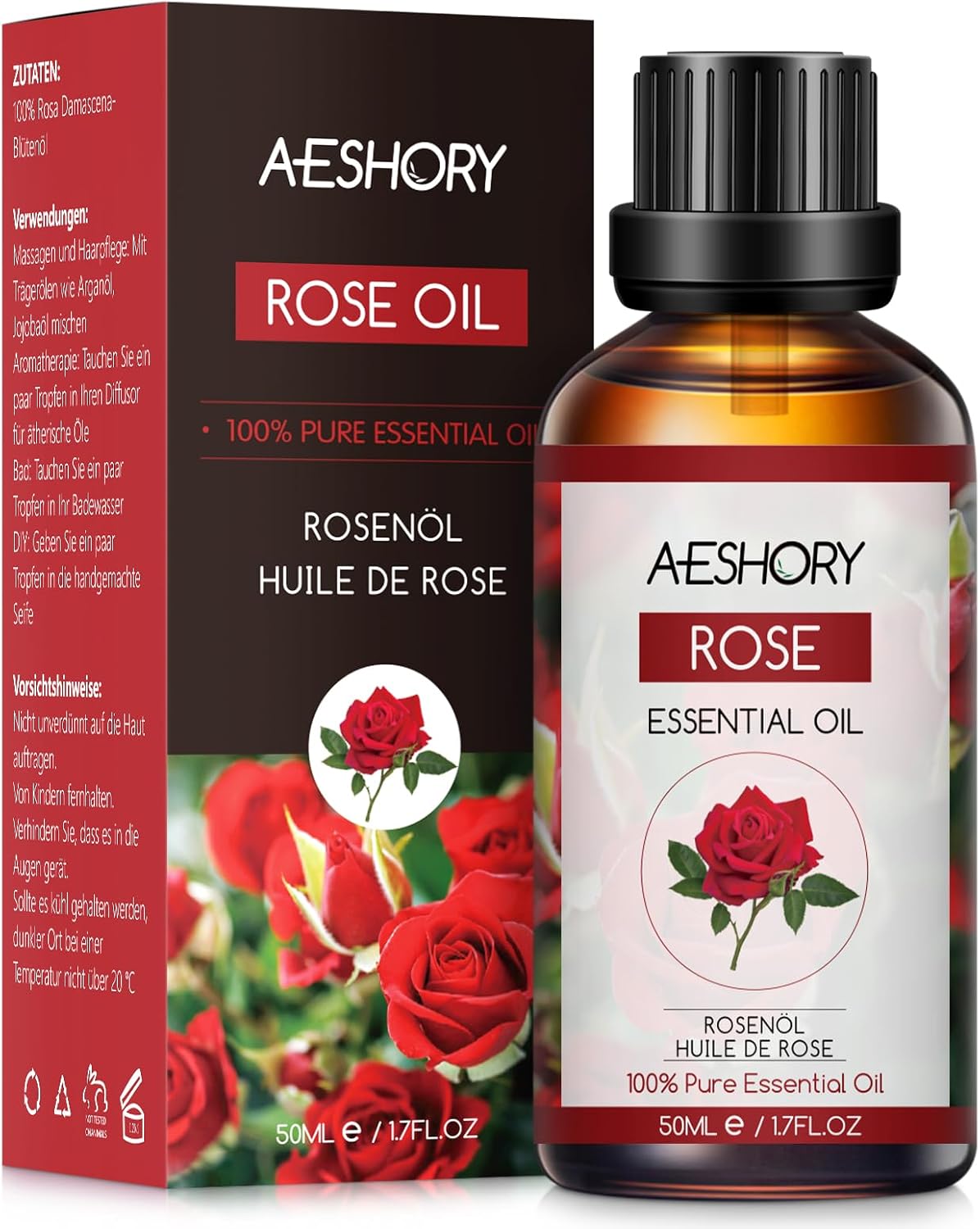 Essentiële Olie van Rozen 50ml, 100% Pure en Natuurlijke Rozenolie voor Diffuser, Kwaliteit Rozenaromatherapie Geurende Oliën, voor Massage, Bad, SPA, Huidverzorging, Verzachtend