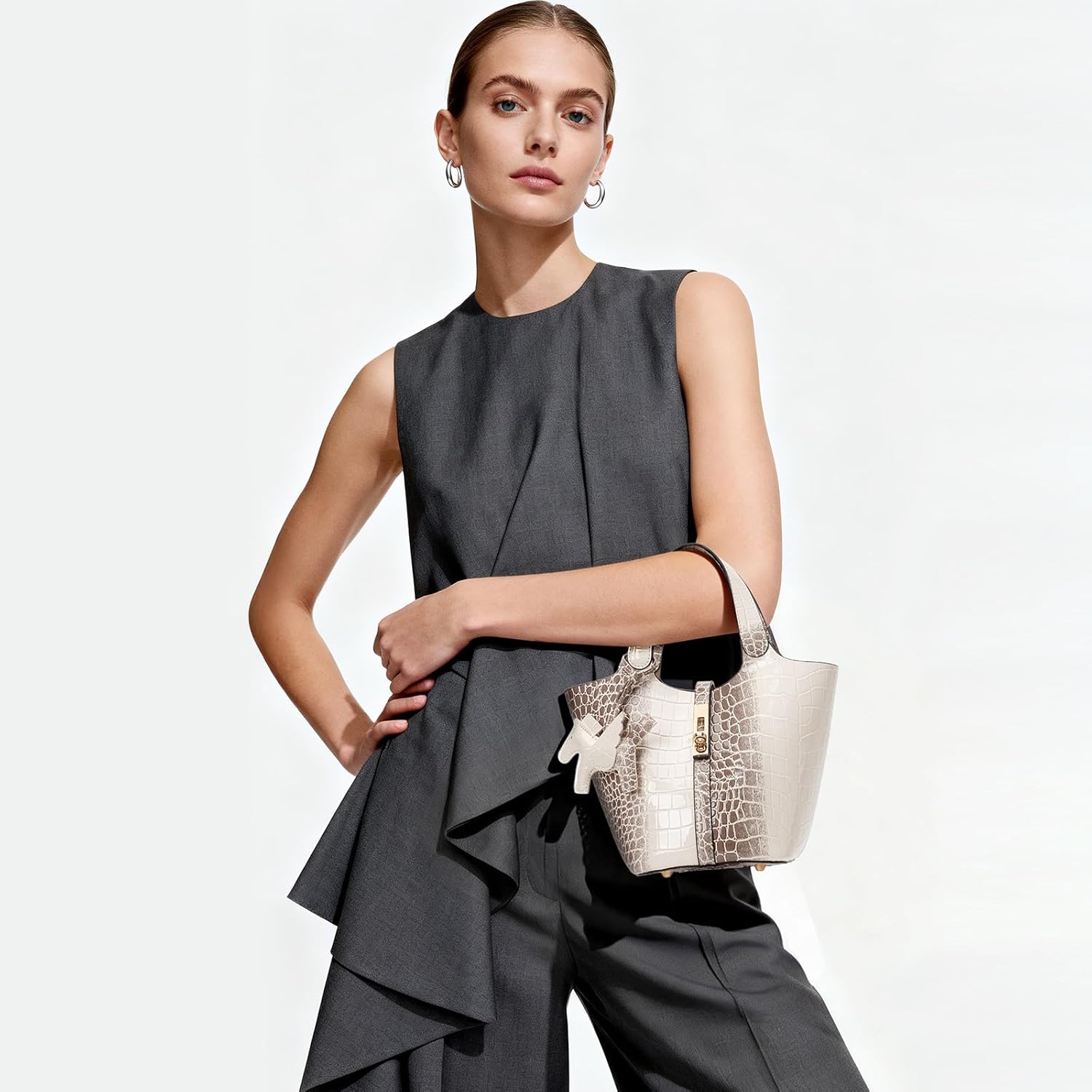 Tote Bag for Women Vegan Leather Bucket Purse for Women Top Handle Handbag Shoulder Bag with Detachable Small Purse - Image 7