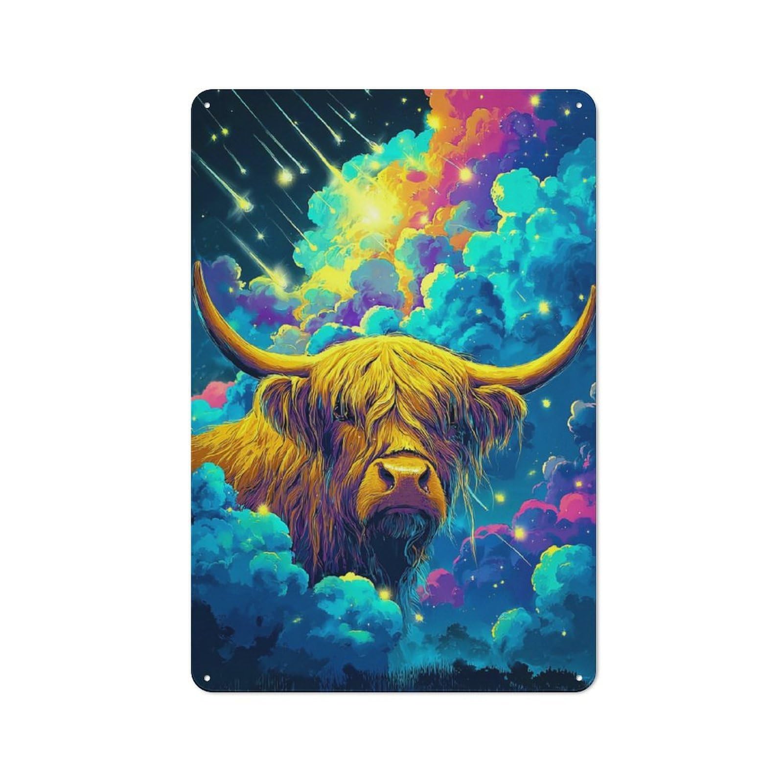 Junmoney Galactic Highland Cow Majesty Retro Metal Plaque 30X20cm For Dining Room Or Kitchen, For Home Interiors, Feature Walls And Decorative Displays