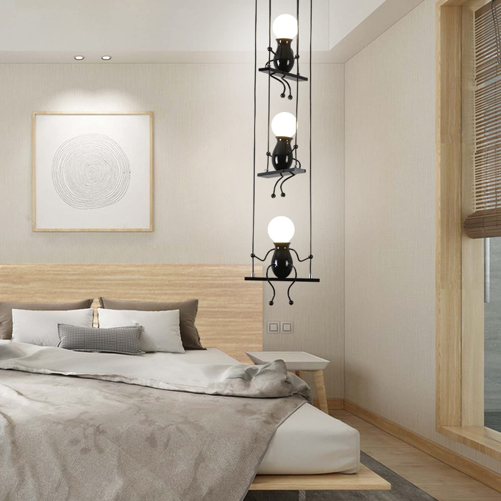3 Decken Hängeleuchte Schlafzimmer Kreativ Kleine Leute LED Hängeleuchte Verstellbar Dekorativ Hängeleuchten Esszimmer Eisen Cartoon Figur Kronleuchter Deckenleuchten E27 Fassung Einbrennlackierung