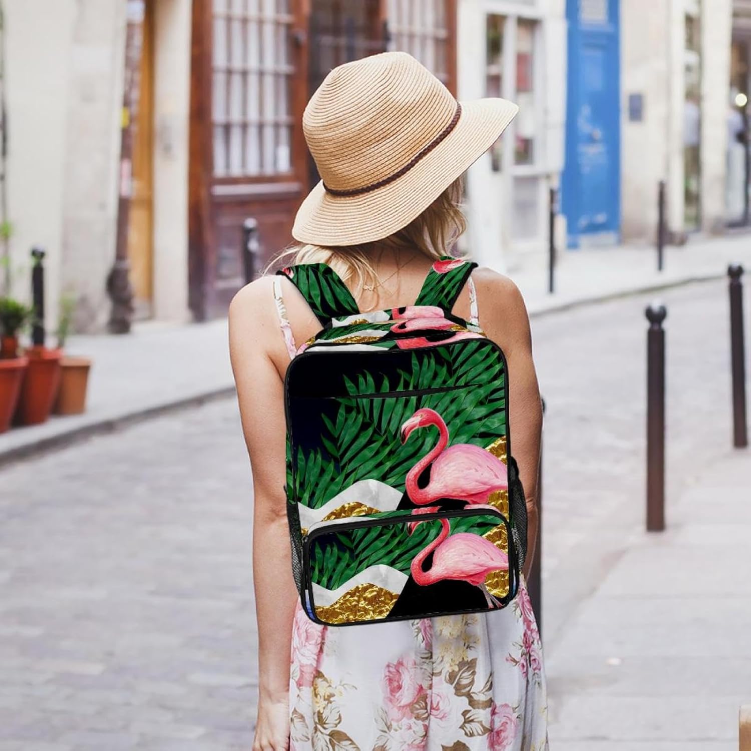 [suojapuku] 女性用の小さなバックパック、ミニ バックパック トラベル バッグ、フラミンゴ トロピカル、女の子のためのブッ