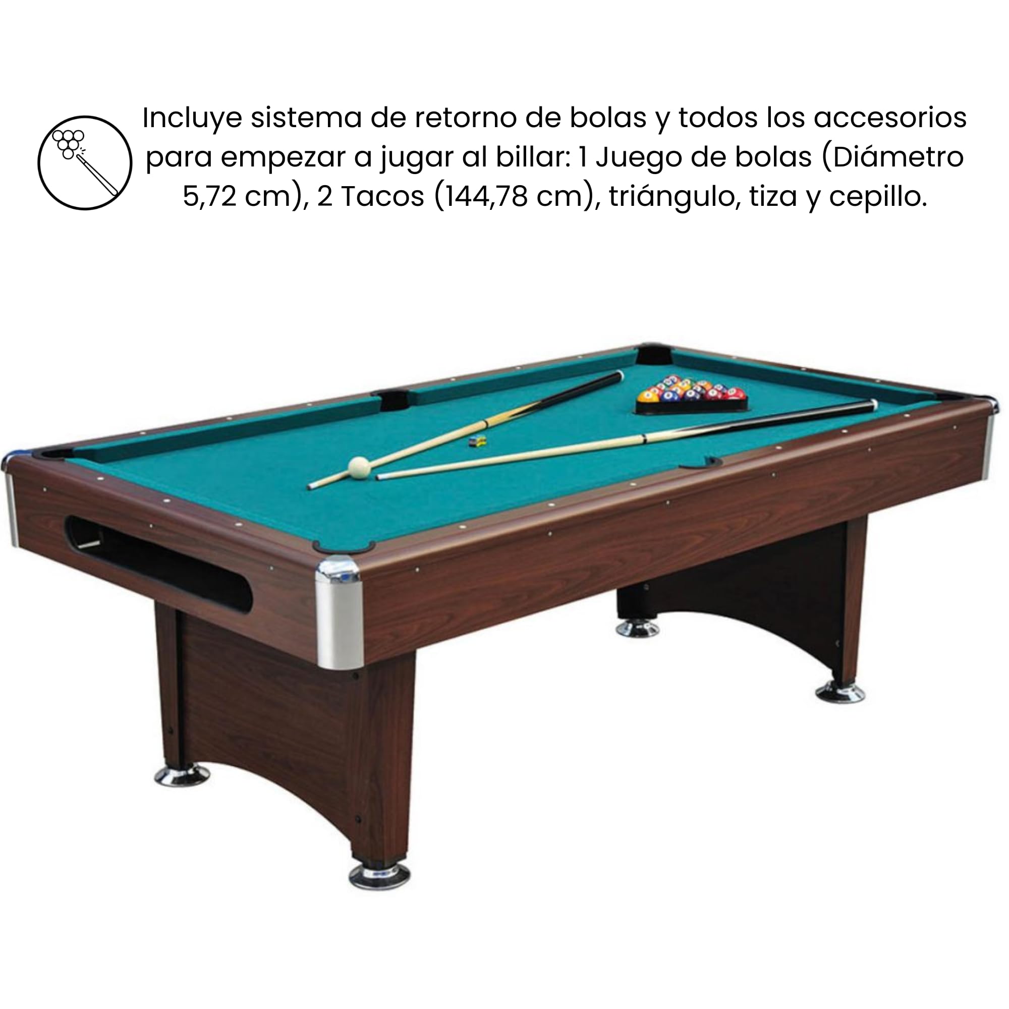 DEVESSPORT Mesa de Billar Semi Profesional Akra 221x122x81 cm | Billar Semi Profesional con Retorno de Bolas | Incluye Juego Completo de Accesorios Listo para Empezar a Jugar