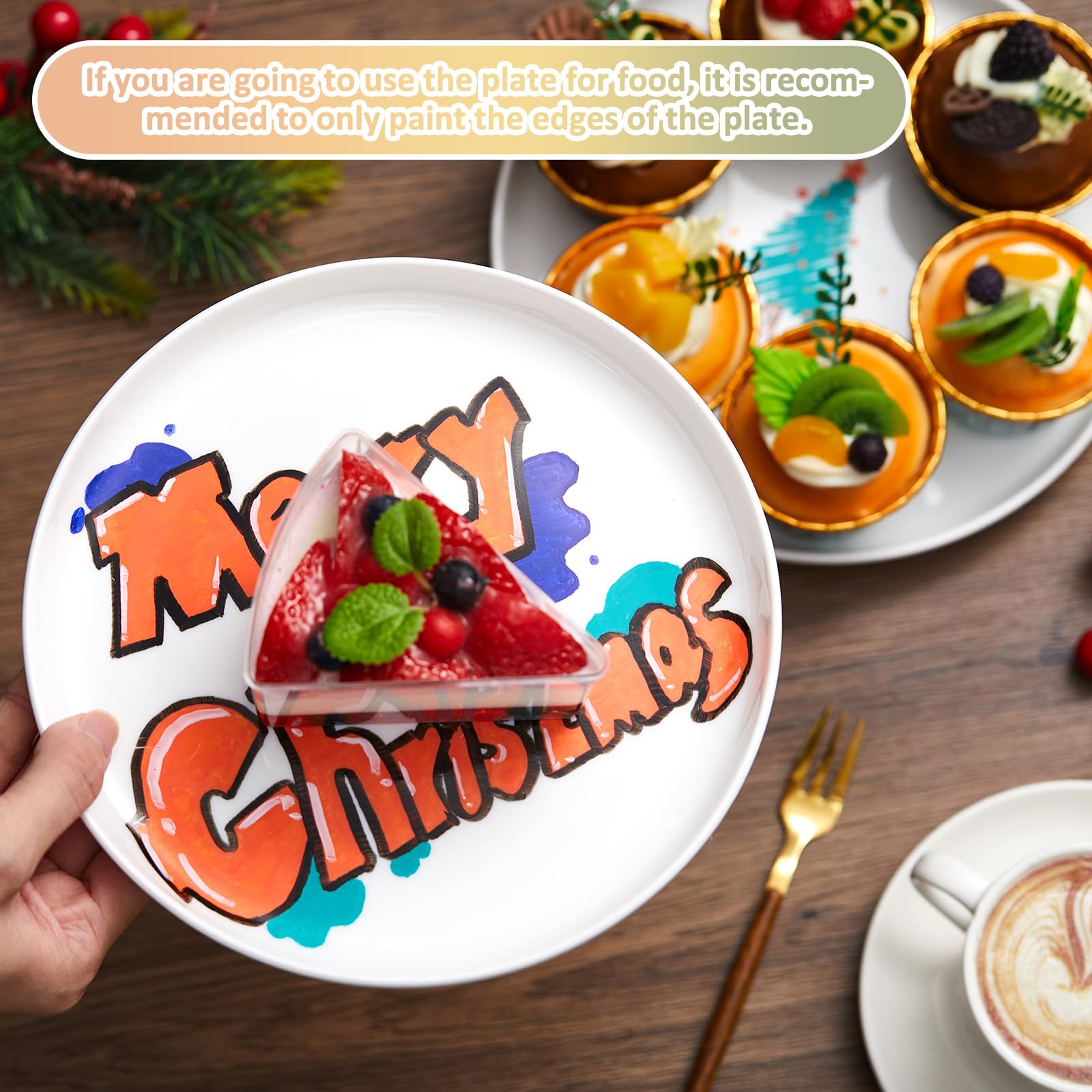 Sinmoe DIY Keramik Bemalen Set 3 Keramikplatte Weiß Servierplatte Salatteller 12 Porzellanstifte Spülmaschinenfest Keramikstifte Geschenkbox Weihnachten Mädelsabend Familie (Schmale Kante Rund,8 Zoll)
