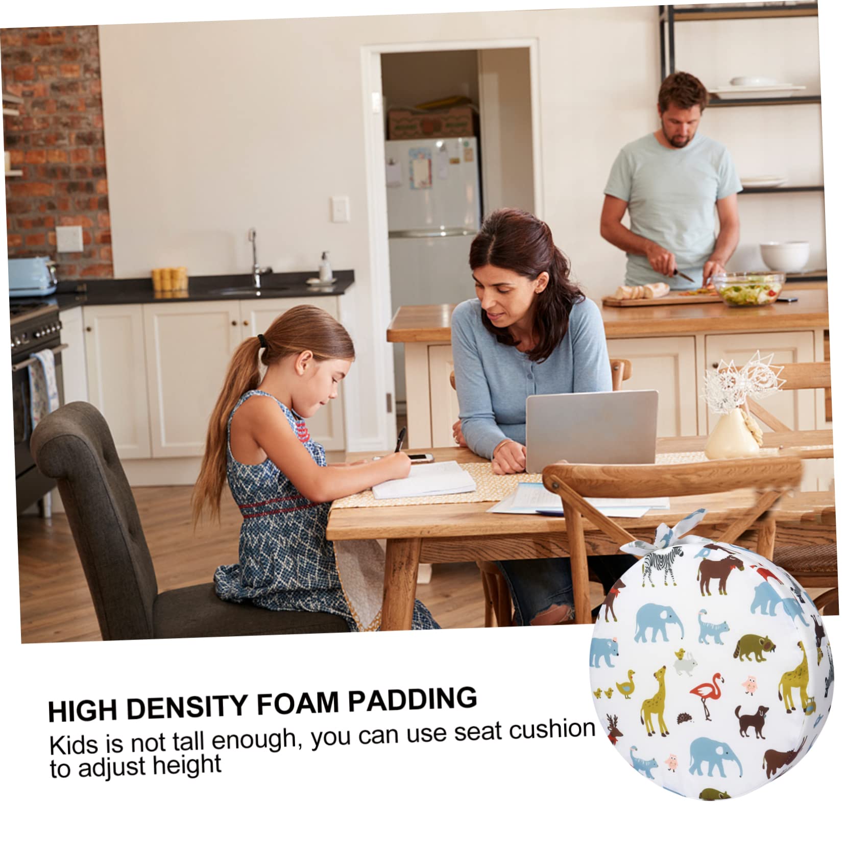 Cuscino Rialzo Sedia per Bambini in Cotone Beige, Imbottitura Comoda Fondo Antiscivolo per Seggiolone da Pranzo Rotondo Adatto a Dining Chair