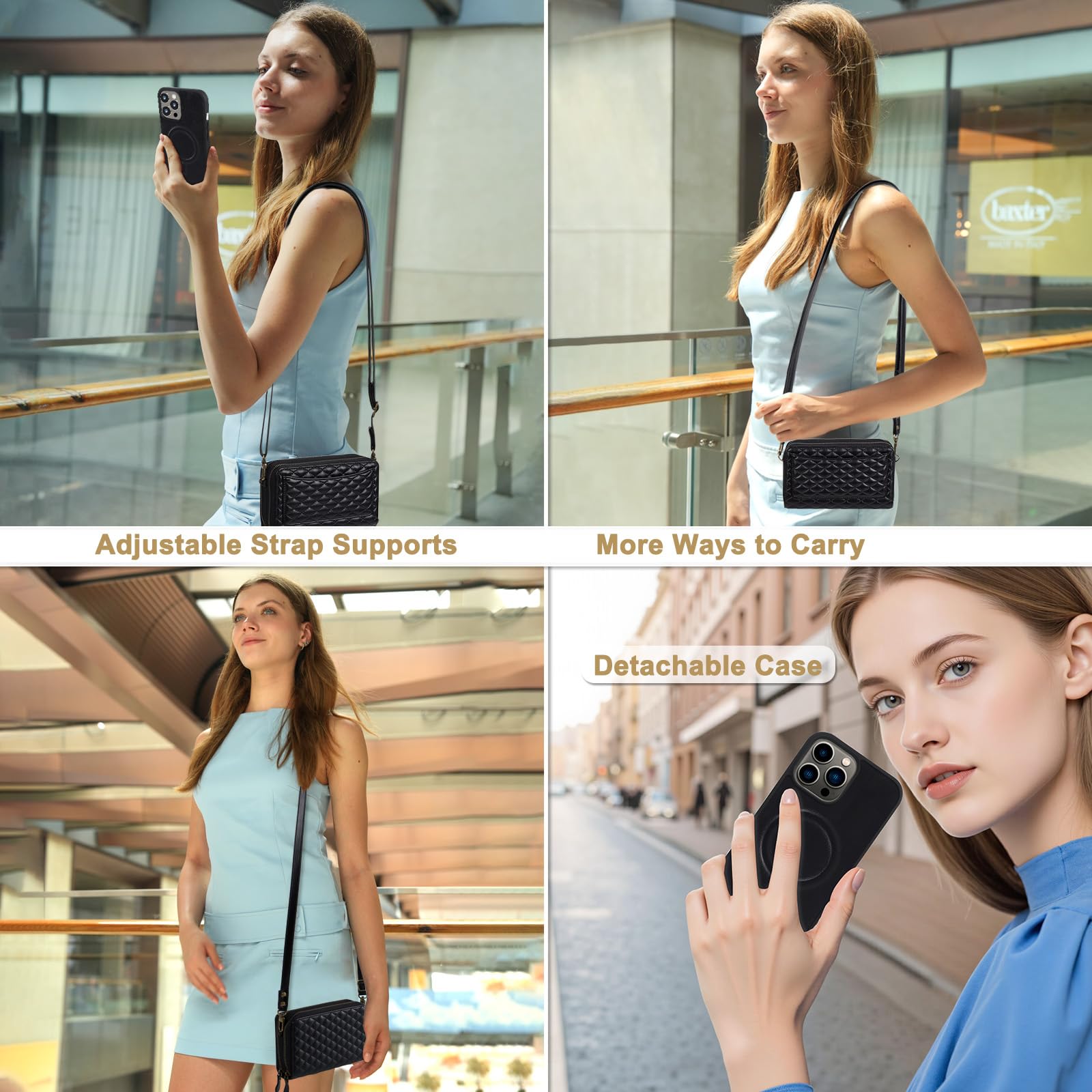 Harryshell Kompatibel mit iPhone 13 Pro Max 6,7 Zoll 2021, Brieftasche, mehrere Reißverschlüsse, abnehmbare magnetische Hülle, Geldbörse mit Kartenfächern, Spiegel, Crossbody (kompatibel mit Magsafe