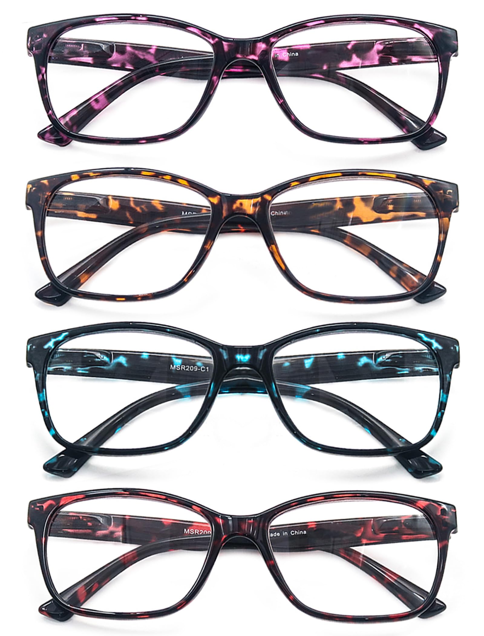 HEEYYOK 1.75 Reading Glasses for Womens Wide Ladies Reading glasses Large Women Readers tortoise Oversized Rectangular Comfort Spring Hinge 4 Pack