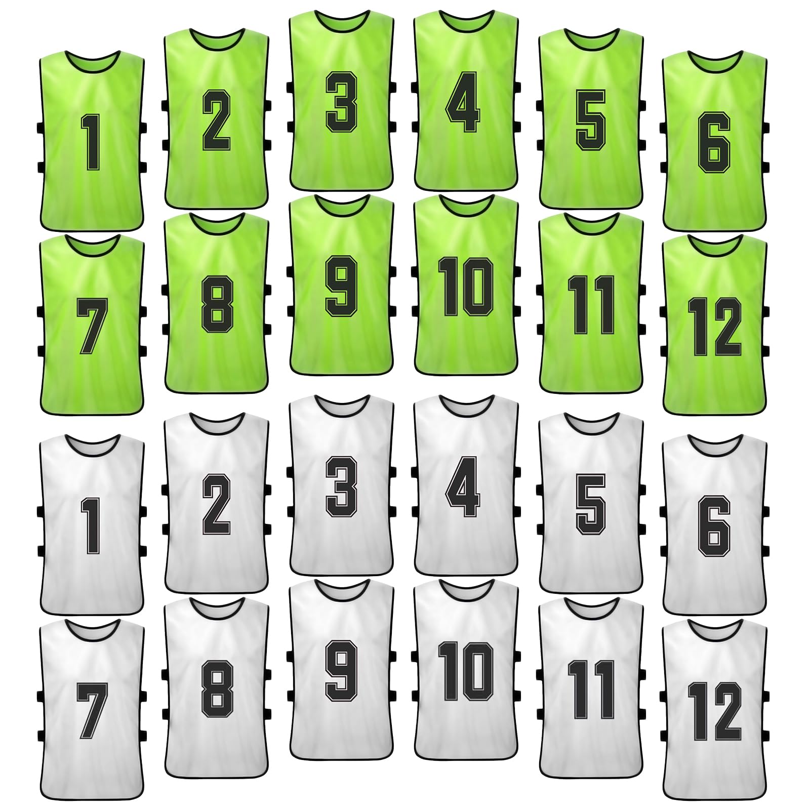 Fußball-Pinnies Leuchtend Nummerierte Fußballtrikots, Schnell Trocknend, für Jugend-Sporttraining, 24 Stück, für Fußball, Basketball, Fußballmannschaft, Fluoreszierendes Grün + Blau, Größe L