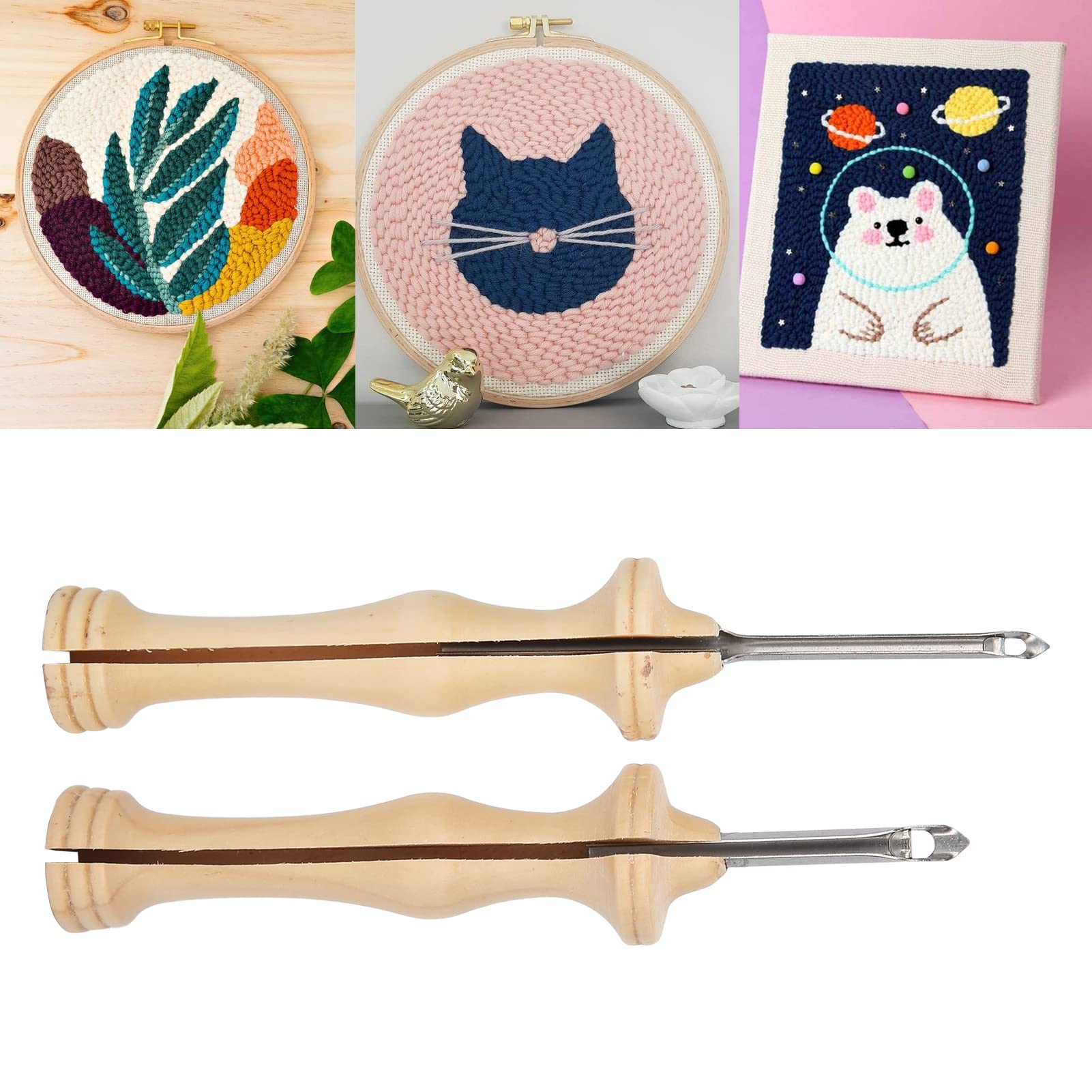 Pwshymi Oxford Punch Needles Embroidery Punch Needle 17×8×6 2pcs Punch Needle Embroidery kit Wooden Handle Yarn Needle DIY Hand Made Knitting Tools - Image 3