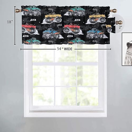 Miniatura 3 de Cenefas de cortina opacas con diseño de camión monstruo para niños, coloridos diseños de caricaturas, camiones monstruo, eficiencia energética, con