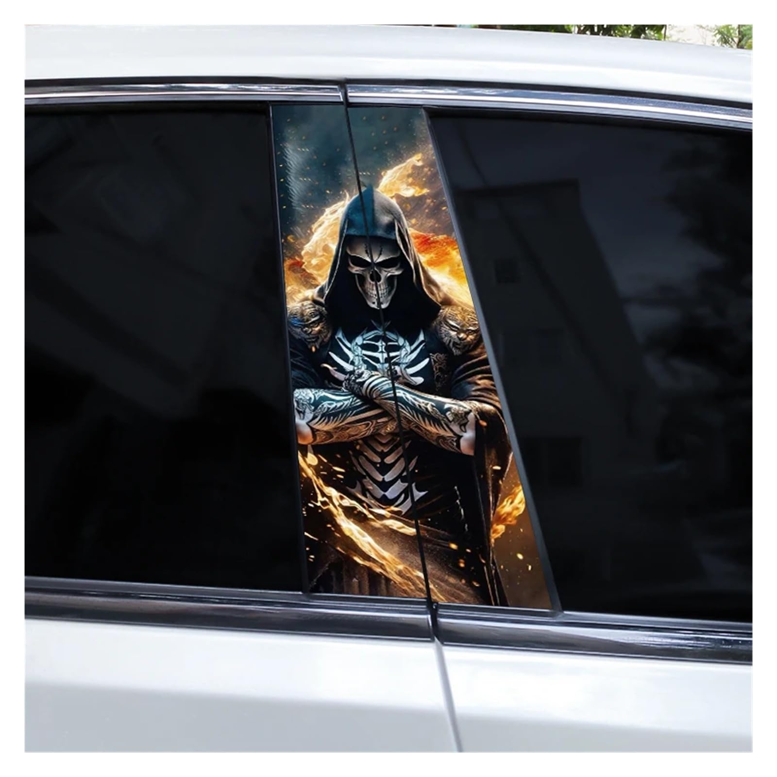 Car Side Decals 2pcs Gothic Couple Skull Grim Reaper Car Doorpost Sticker DIY B-Pillar Waterproof Vinyl Center Column Decal(Style N)