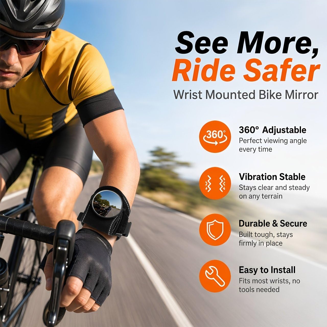 Totority Wearable Cycle Wrist Mirror - Comfortable Nylon Rearview Mirror for Biking Enhanced Safety and Wide Angle Visibility