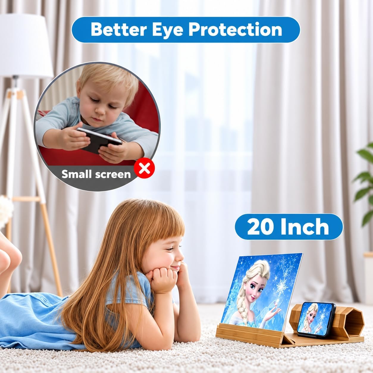 20" Screen Magnifier for Smartphone, Mobile Phone 3D Magnifier Screen Enlarger for Movies, Videos, and Gaming Foldable Phone Stand with Screen Amplifier, Beige