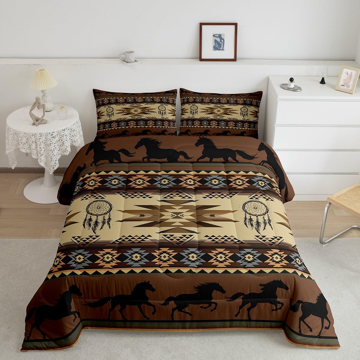 Feelyou Boho Bedding Set Queen Size Kids Southwestern Native Aztec Comforter Cover for Boys Girls Teens Southwest Native American Design Duvet Cover Brown Breathable Soft Lightweight Microfiber