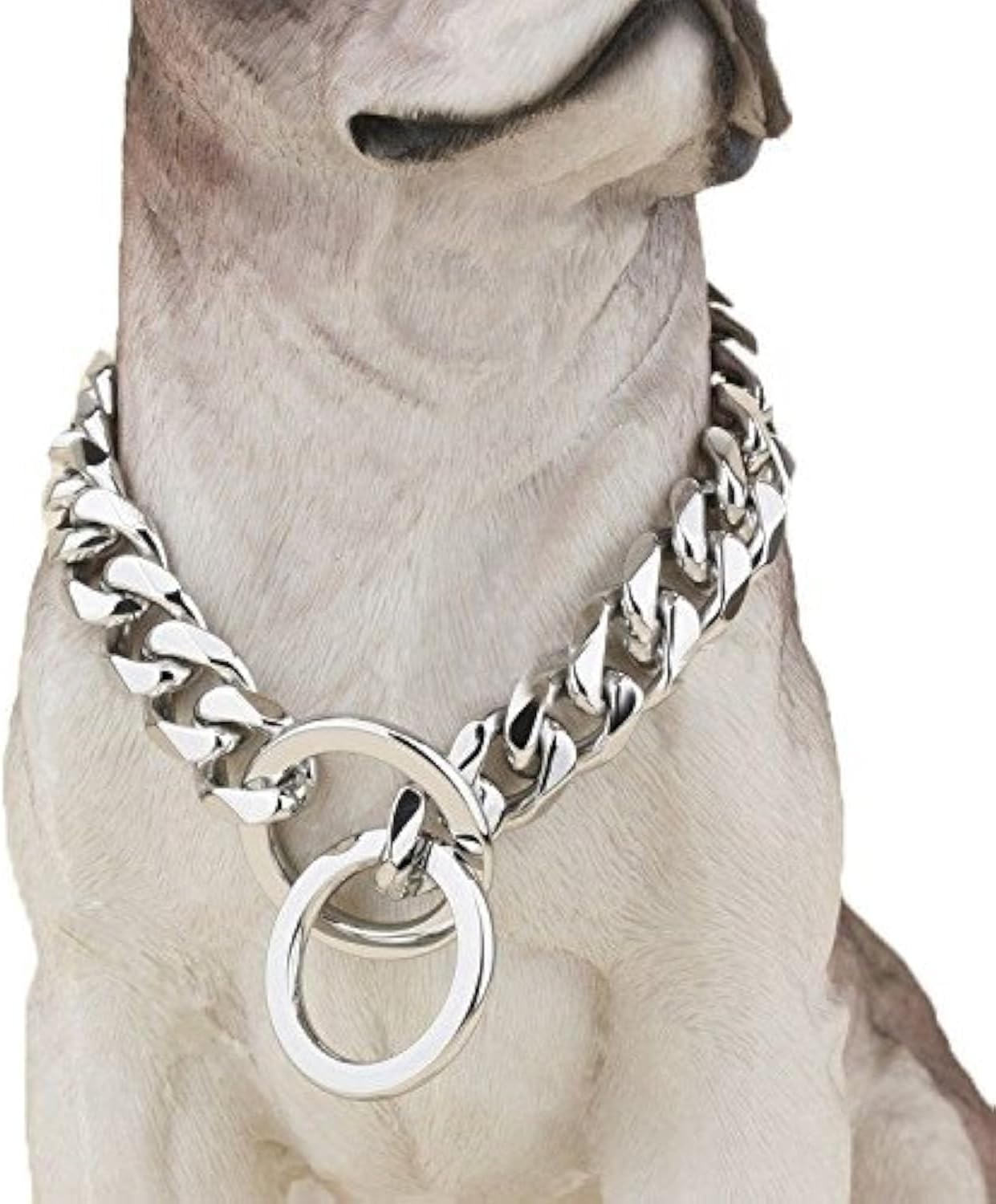 Silver Phantom Jewelry Cuban Chain Dog Collar - Stainless Steel for Large Breeds - Silver