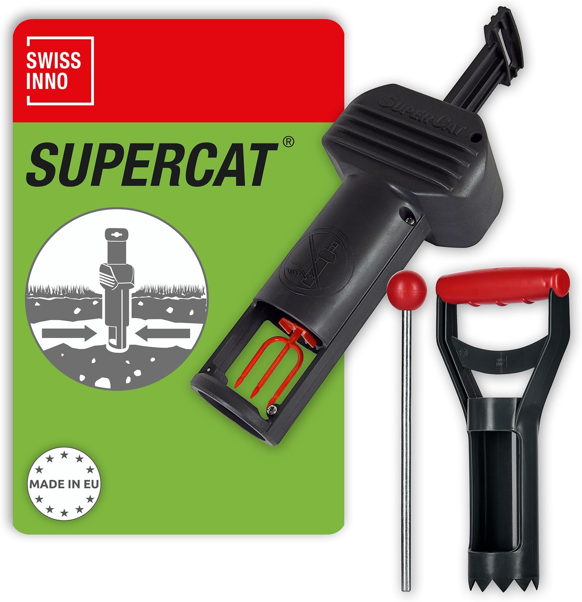 Vole Trap PRO with Probe Set SUPERCAT– Vertical Tunnel Snap Trap for Voles, Field Mice & Ground Rodents – Strong Spring Trigger, Reusable Garden Pest Control – 1 Trap + 1 Probe Tool