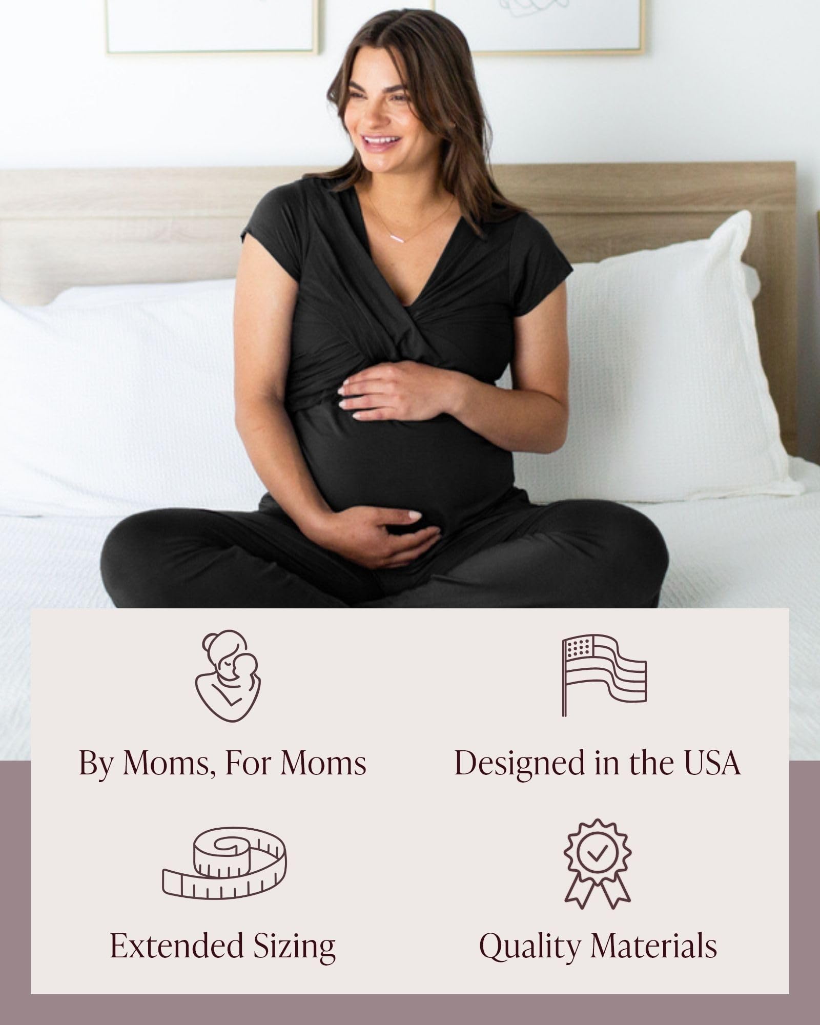 Kindred Bravely Davy Maternity and Nursing Pajama Set Postpartum Sleepwear | Soft breathable breastfeeding sleepwear with pull-down access pockets comfortable stretchy waistband pregnancy and product thumbnail 8