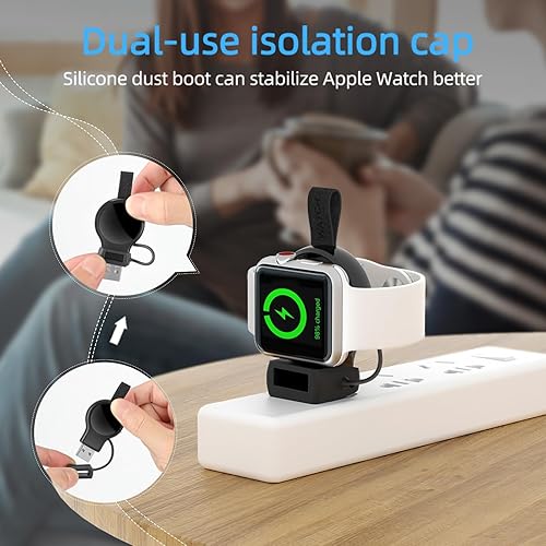 Miniatura 5 de NEWDERY - Cargador para reloj Apple Watch, USB, inalámbrico, portátil, ligero, magnético, carga rápida para Apple Watch Series SE, 7, 6, 5, 4, 3, 2,