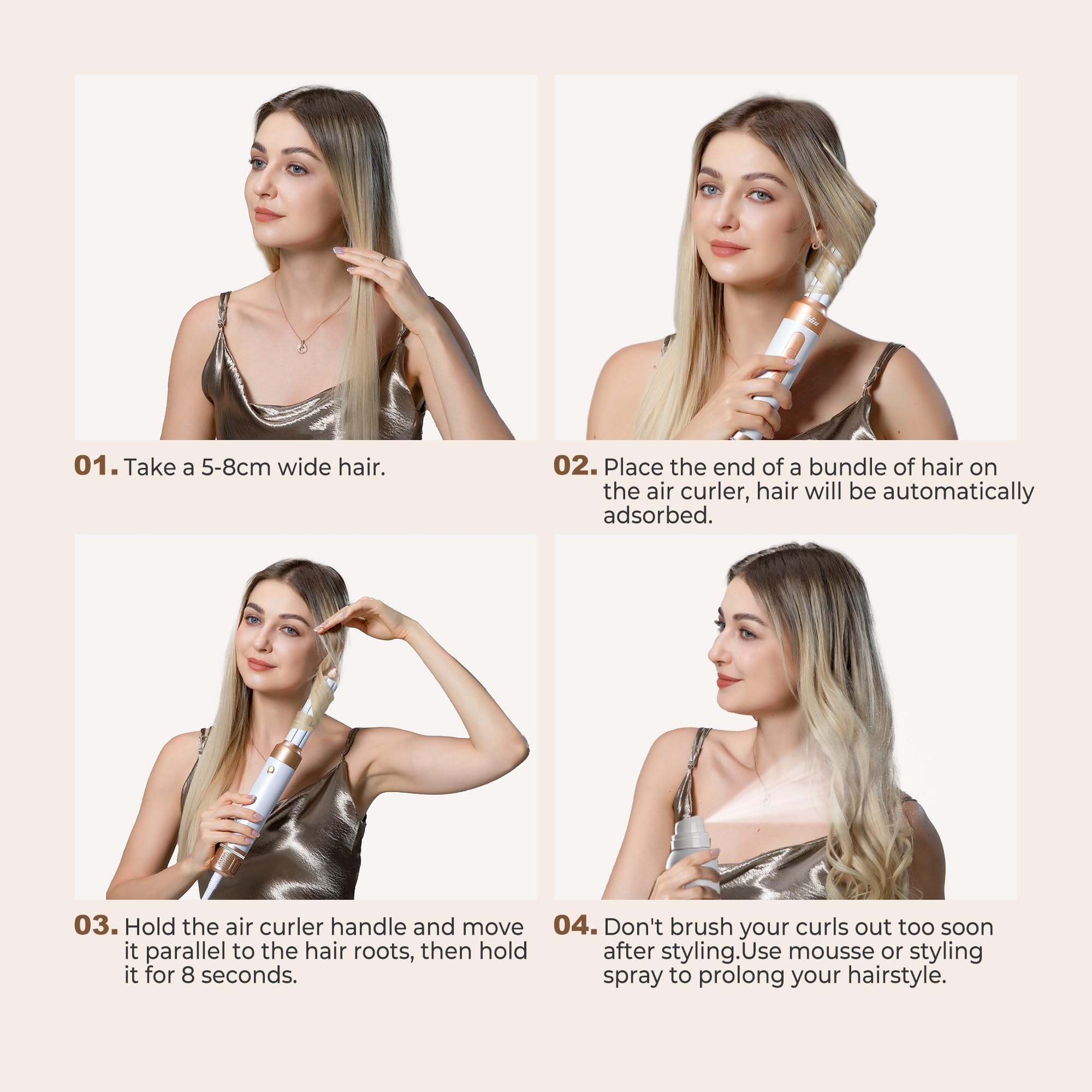 Spazzola Asciugacapelli 7 in 1, UKLISS Airstyler con Arricciacapelli Automatico, Hair Dryer, Spazzola ad Aria Calda, Thermal Brush, Spazzola Lisciante Capelli, Regali per Donne Styling - Bianco