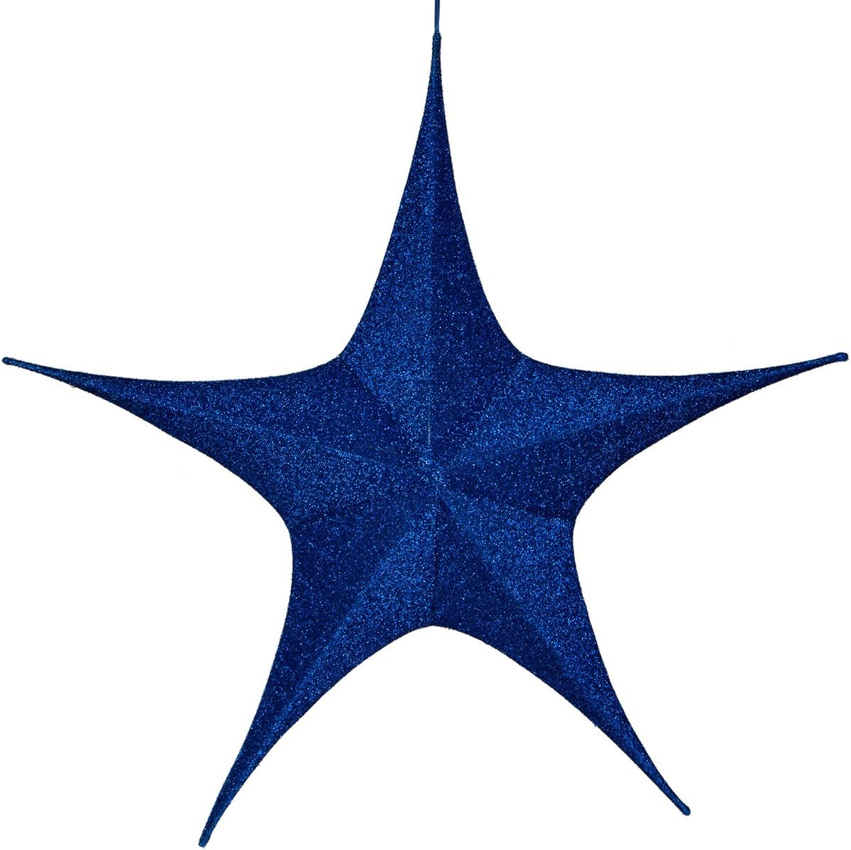 Hanging Star Christmas Party Decoration, 4th of July Star Home Decorations, Ultra Lightweight, Fabric Covered, Fold Flat Metal Frame (44 Inch, Blue Metallic Mesh)