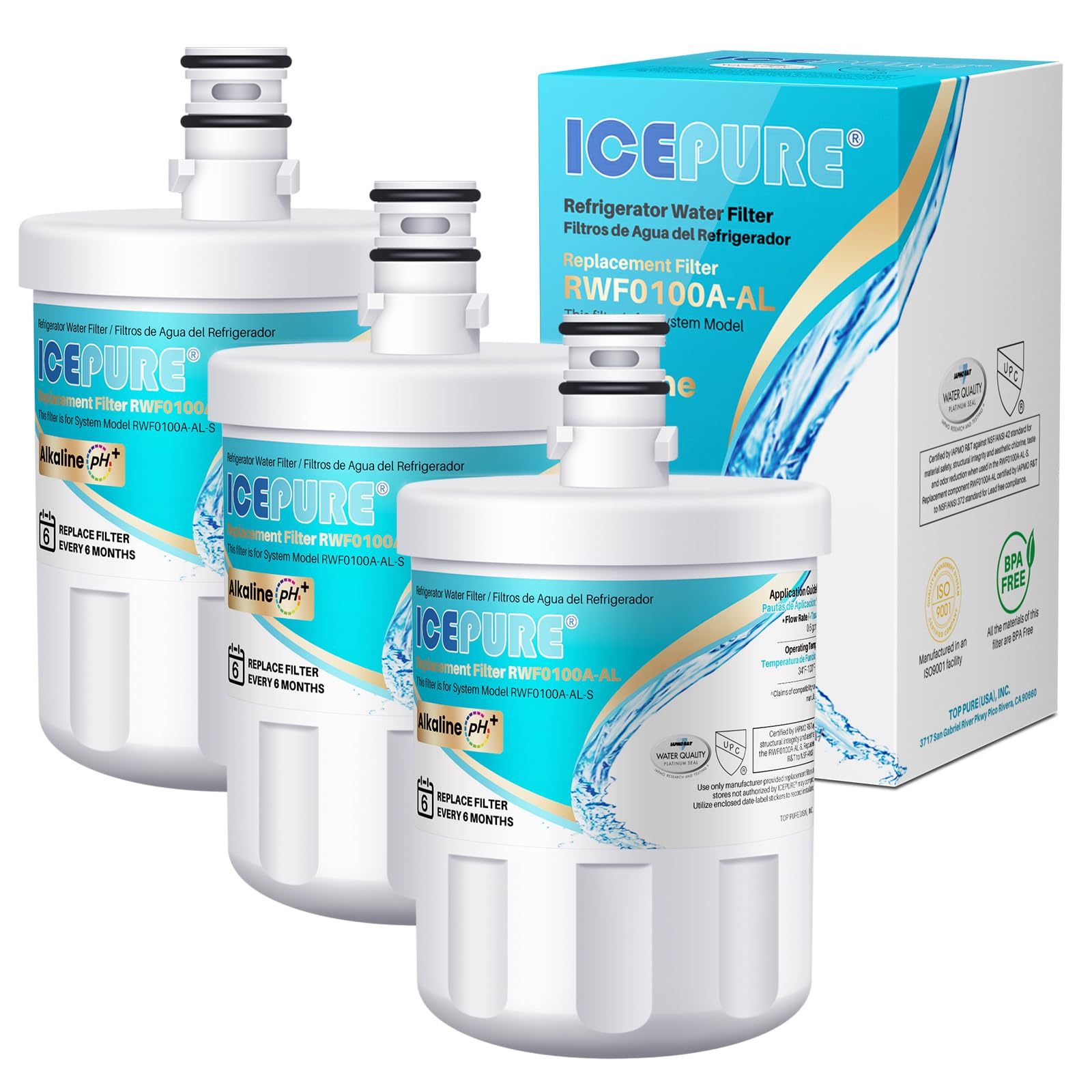 ICEPURE Alkaline 5231JA2002A Refrigerator Water Filter, 3 PACK
