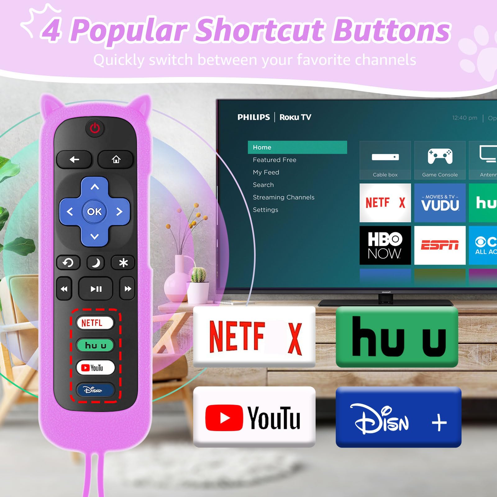 Confezione da 2 telecomandi di ricambio per Roku TV con custodia protettiva morbida (si illumina al buio), telecomando compatibile con TV TCL/Hisense/Sharp/Philips/Onn/Element Roku (non per
