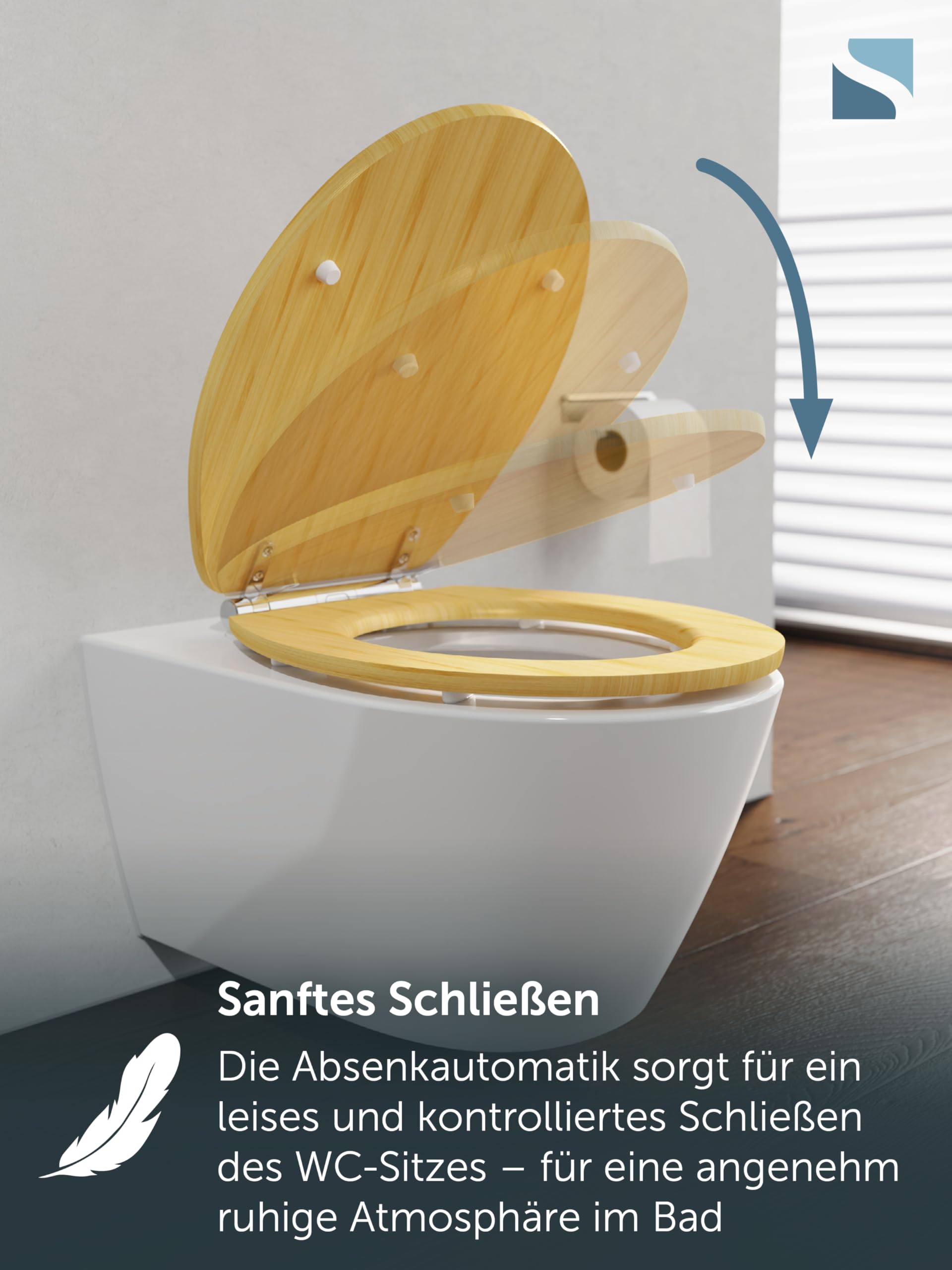 SCHÜTTE WC Sitz mit Absenkautomatik & Schnellverschluss | Abnehmbarer Toilettendeckel Holz zur Reinigung | Nachhaltige Klobrille mit Deckel | Klositz Einfache Montage | Bambus