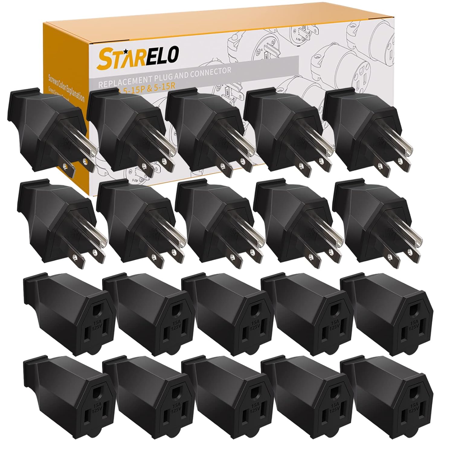 STARELO Extension Cord Ends 125V 15A 2Pole 3Wire Male Plug and Female