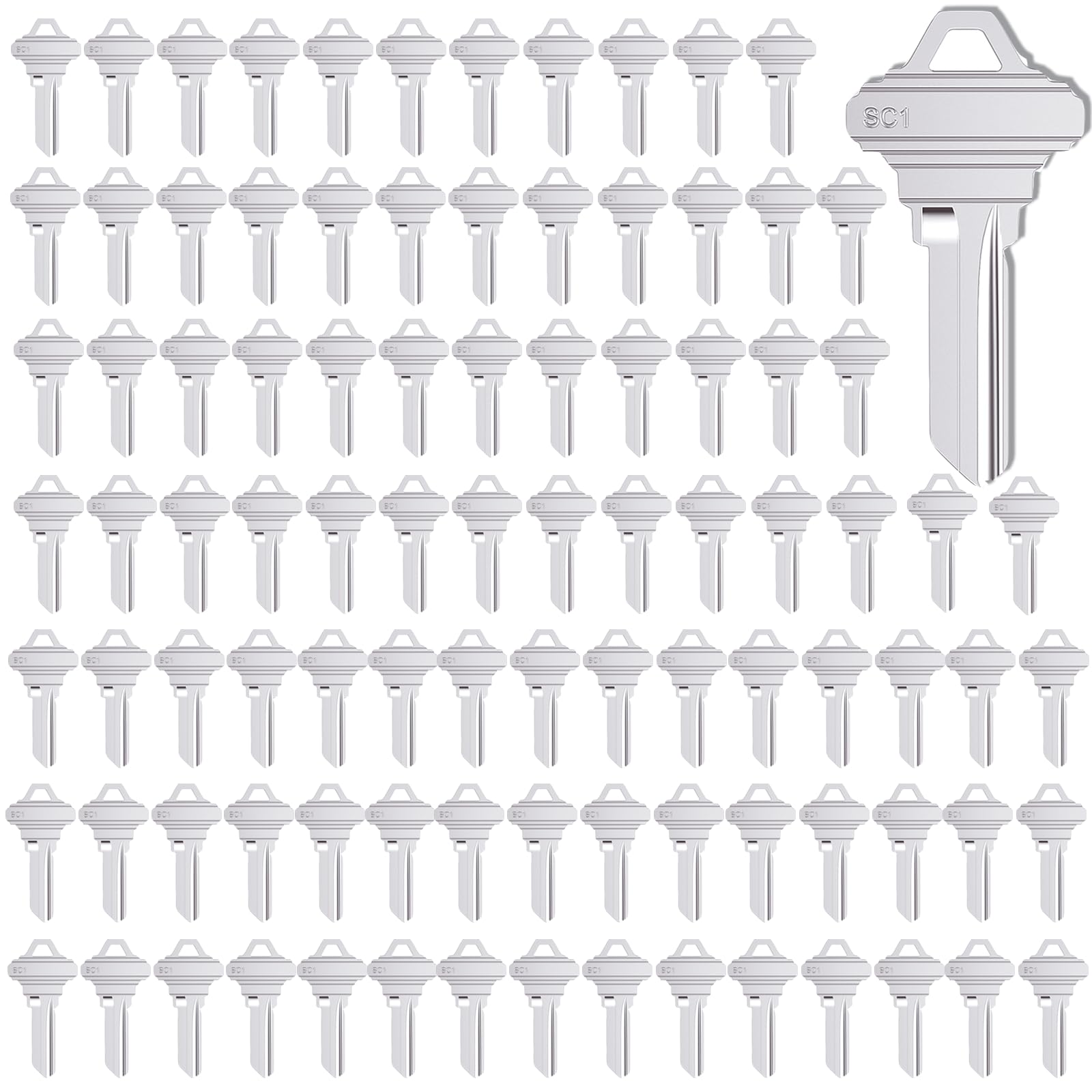 SC1 Key Blanks, 100Pcs Uncut Blank Keys for Home and Professional Use | Copper Structures Blank Keys Compatible with 5-Pin Pack of 100 SC1 Blank Keys