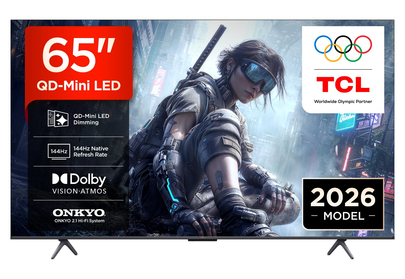 TCL 65T8D QD-Mini LED 65 Zoll Fernseher, 4K Smart TV, Google TV, 144 Hz | FreeSync Premium, Game Master, Dolby Vision, HDR10+, Dolby Atmos, 2.1 Onkyo Sound, Apple AirPlay 2, Google Cast