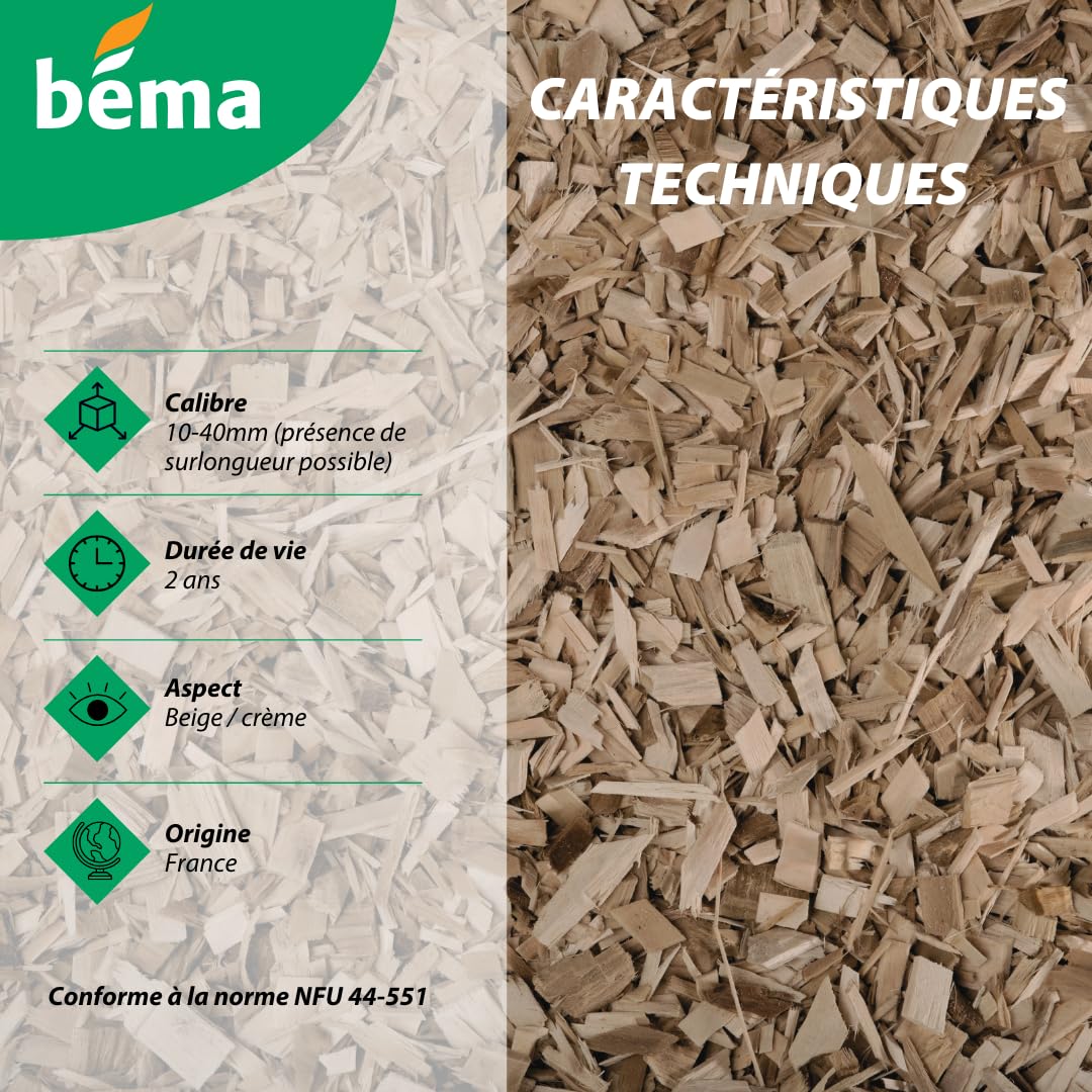 Paillage Paillis Mulch Bois de plaquette de peuplier - Carton - granulométrie 10-40mm - Beige/crème - Toutes Plantes (45 litres)