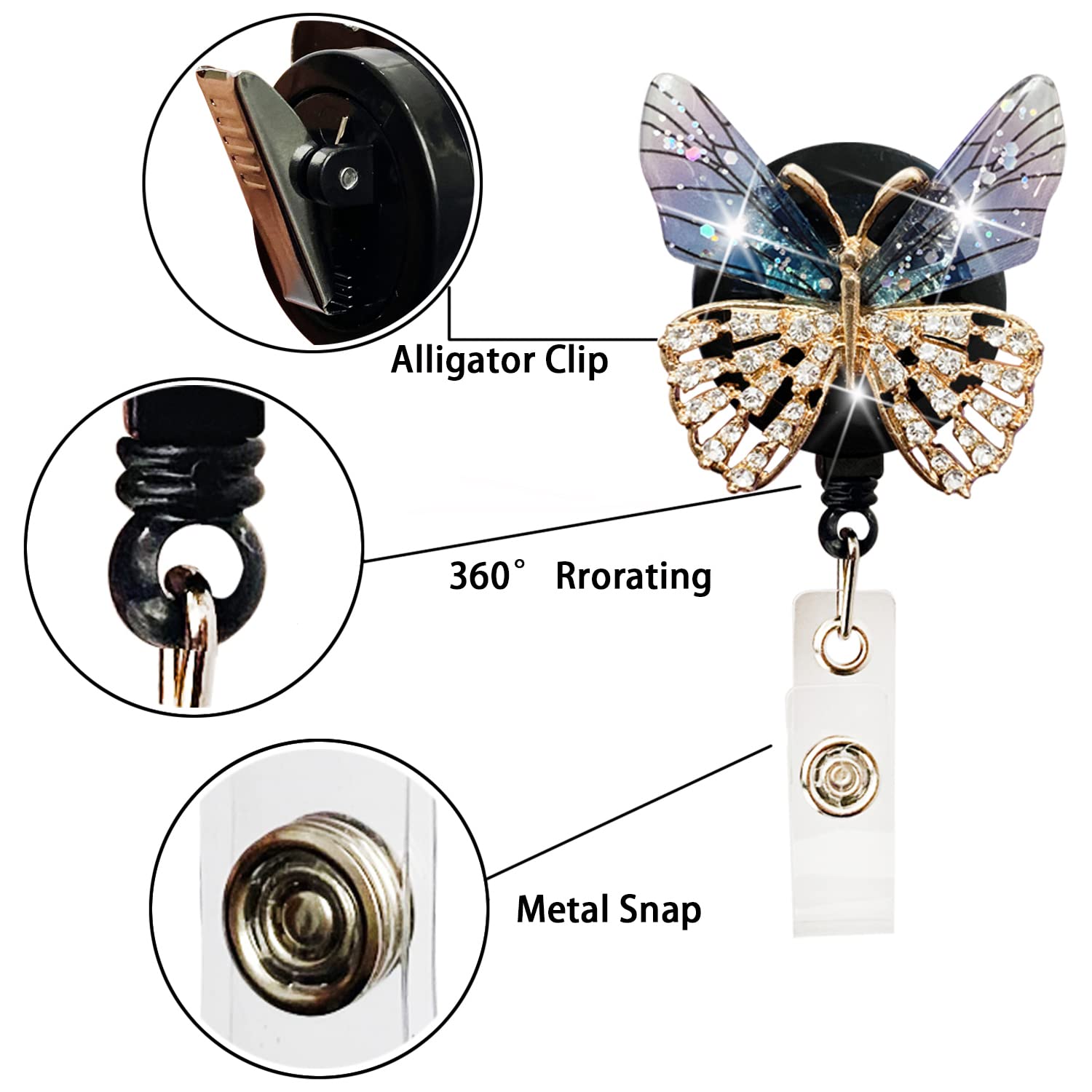 Badge Reel Butterfly 2Pcs Butterfly Rhinestone Badge Reels - Bling ...