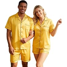 VS&LLWQ Couples Satin Pajamas Matching Sets-Women&Men Short Sleeve Button Down 2 Piece Silk Pjs Sets|Summer Gifts
