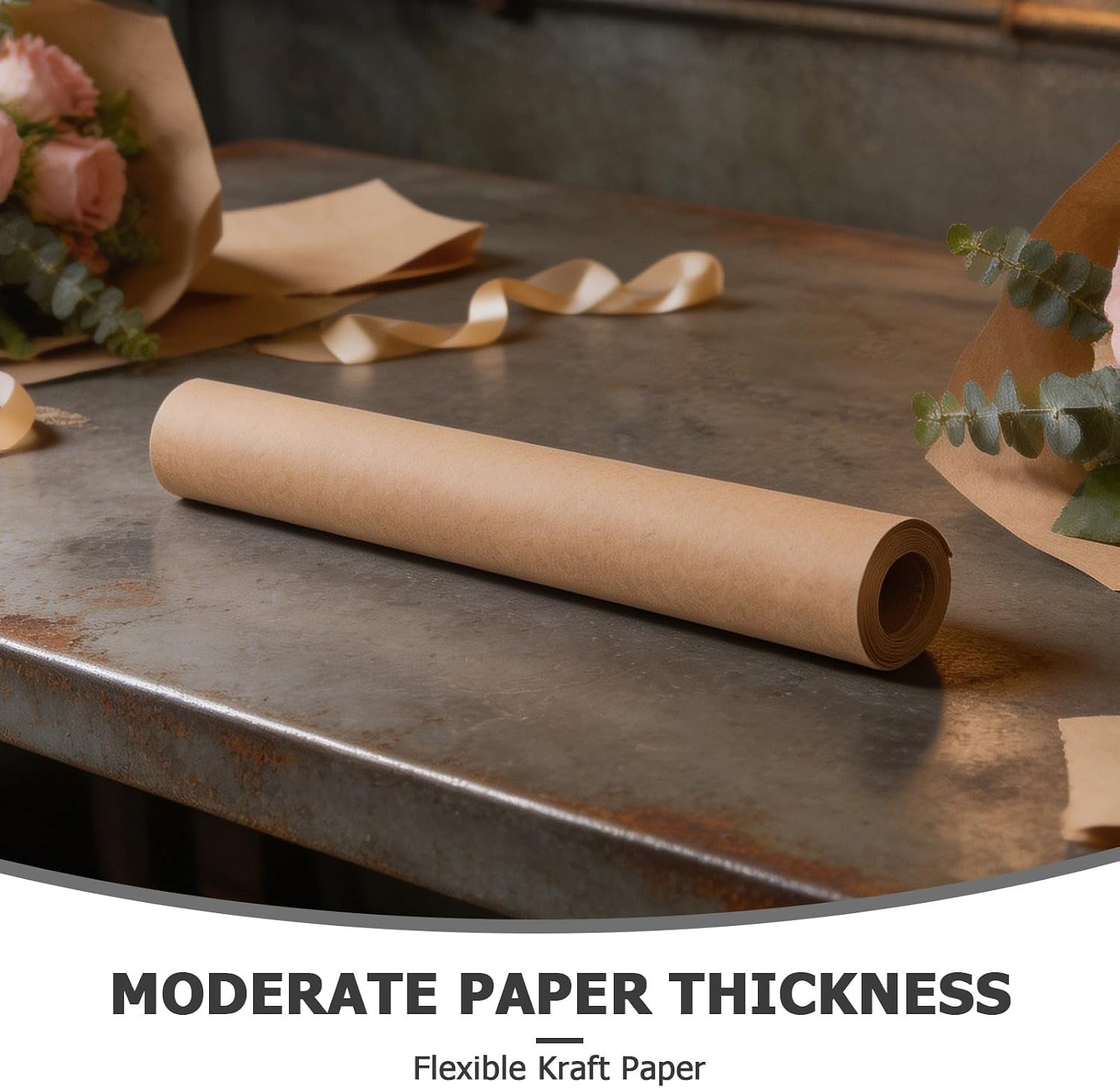JEWEDECO Brown Wrapping Kraft Paper Roll 394x15in Tear-Resistant Brown Paper Wrapping for Gifts and Bouquets with Naturally Textured Appearance for Florist Supplies and Table Covers