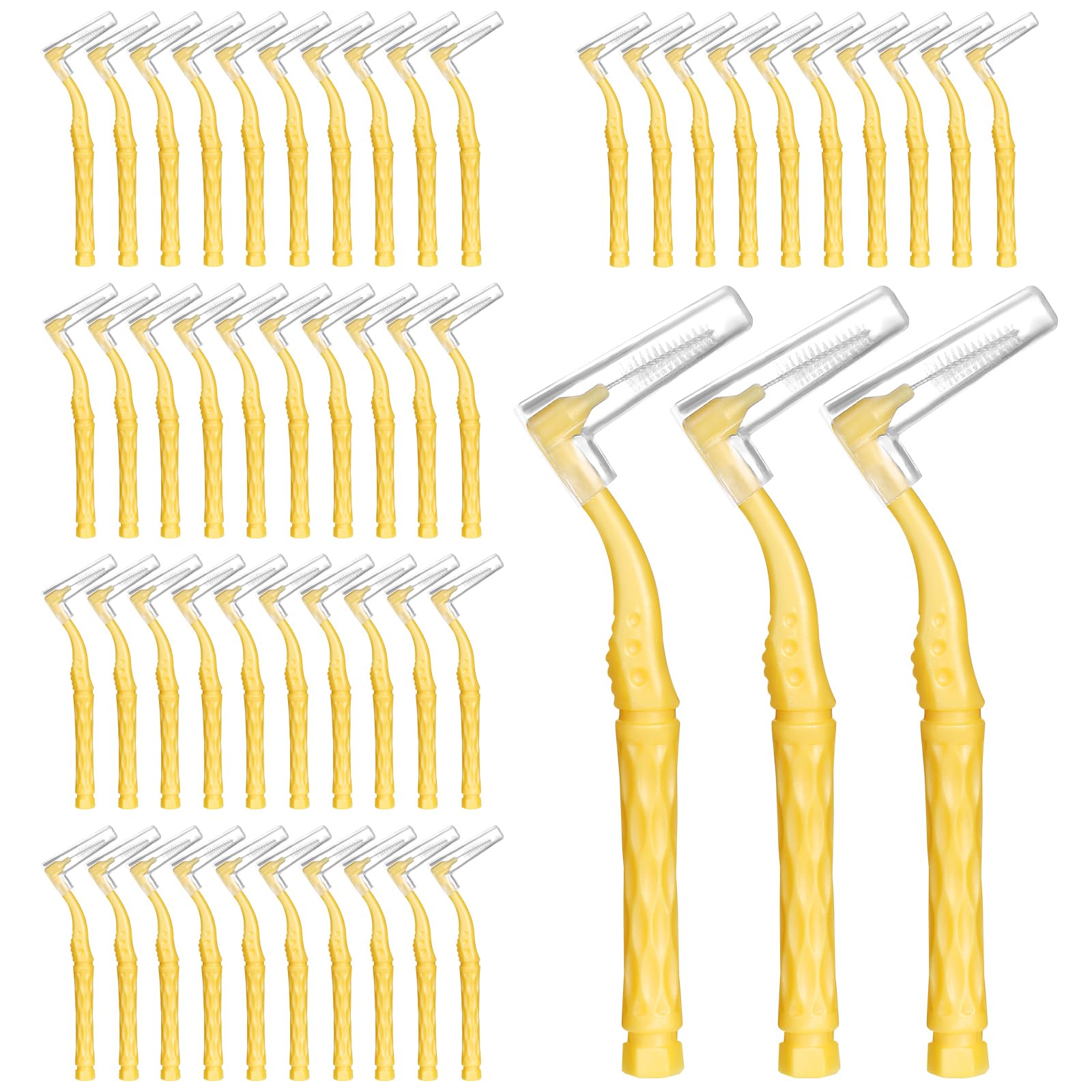RAYITO 50pcs Interdental Brushes,Yellow Soft Toothbrushes with Non-Slip Handle Angled Head Toothpicks Floss Sticks Dental Floss Brushes for Braces Oral Cleaning Narrow Gaps Between Teeth-image-49