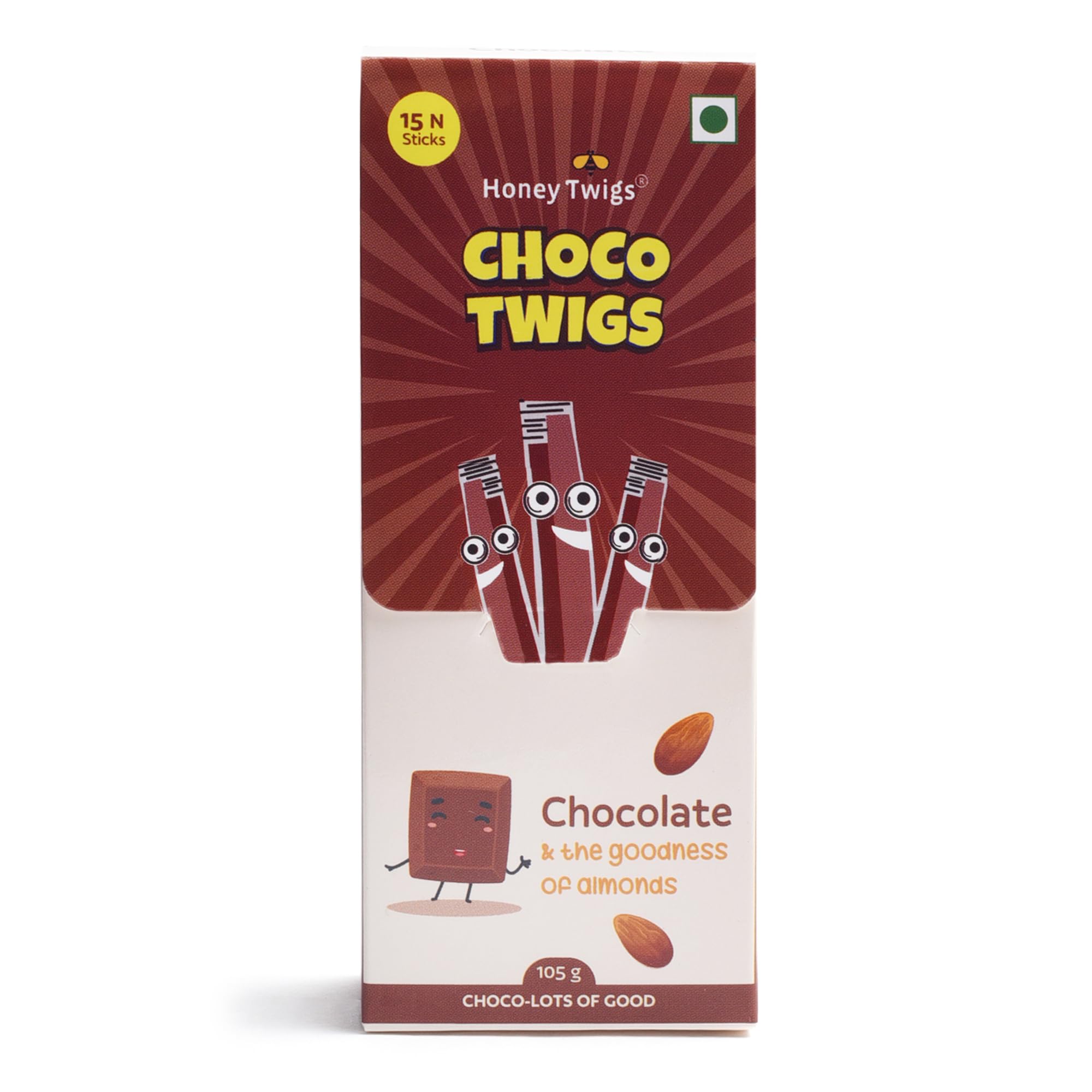 Choco Twigs Chocolate Almond Sticks | 15 Sticks per Pack (7g x 15 = 105g) | with Real Almonds & 50% Less Sugar | Protien and Fibre enriched |Trans Fat & Cholestrol Free (B0CTXFSDTT) Amazon Price History, Amazon Price Tracker