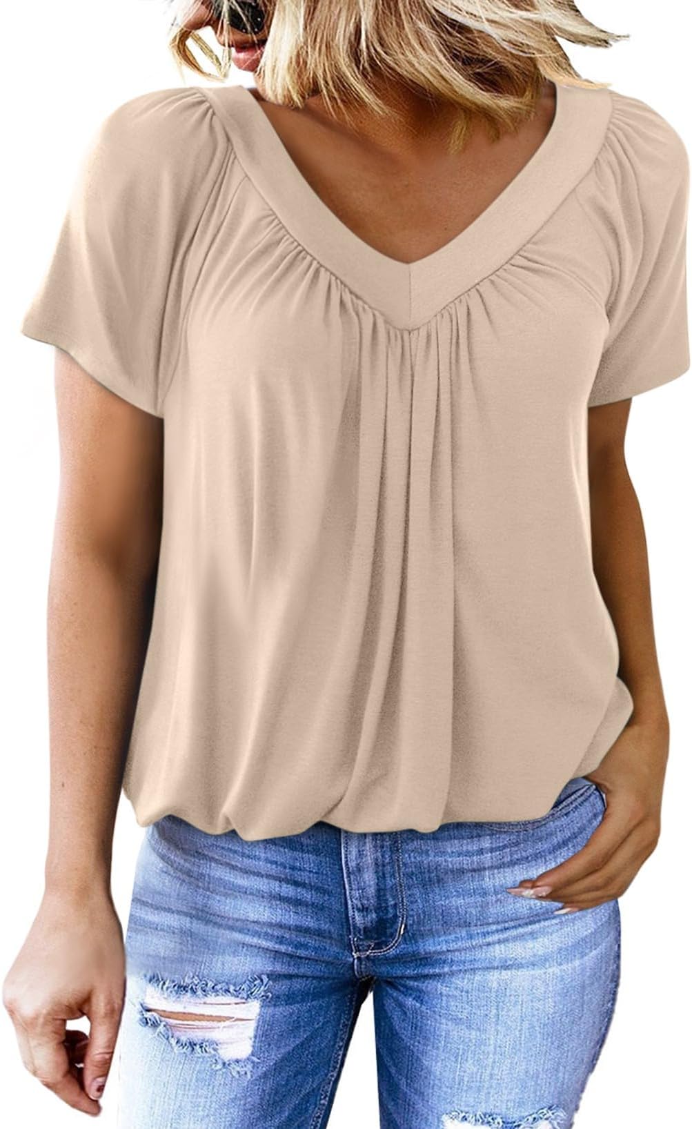 Ladies Tops Summer Short Sleeve V-Neck Women's T-Shirts Loose Fit Women Tee Shirts Casual Solid Color Oversized Womens Blouses Top S-XXL