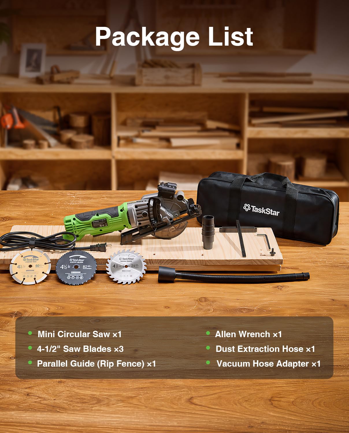 TaskStar Mini Circular Saw - Laser Guide & 3 Blades -9