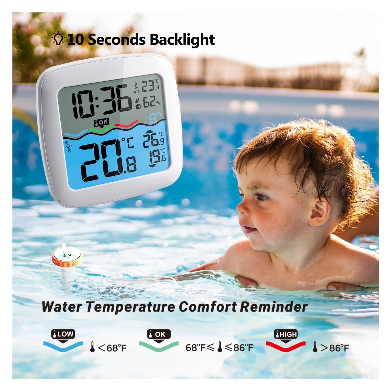 Termometr Do Wody Bezprzewodowy Termometr Basenowy, Pływający Czujnik Temperatury Wody Z Odbiornikiem LCD Do Basenu, Wanny, Akwarium, Spa, Stawu Rybnego