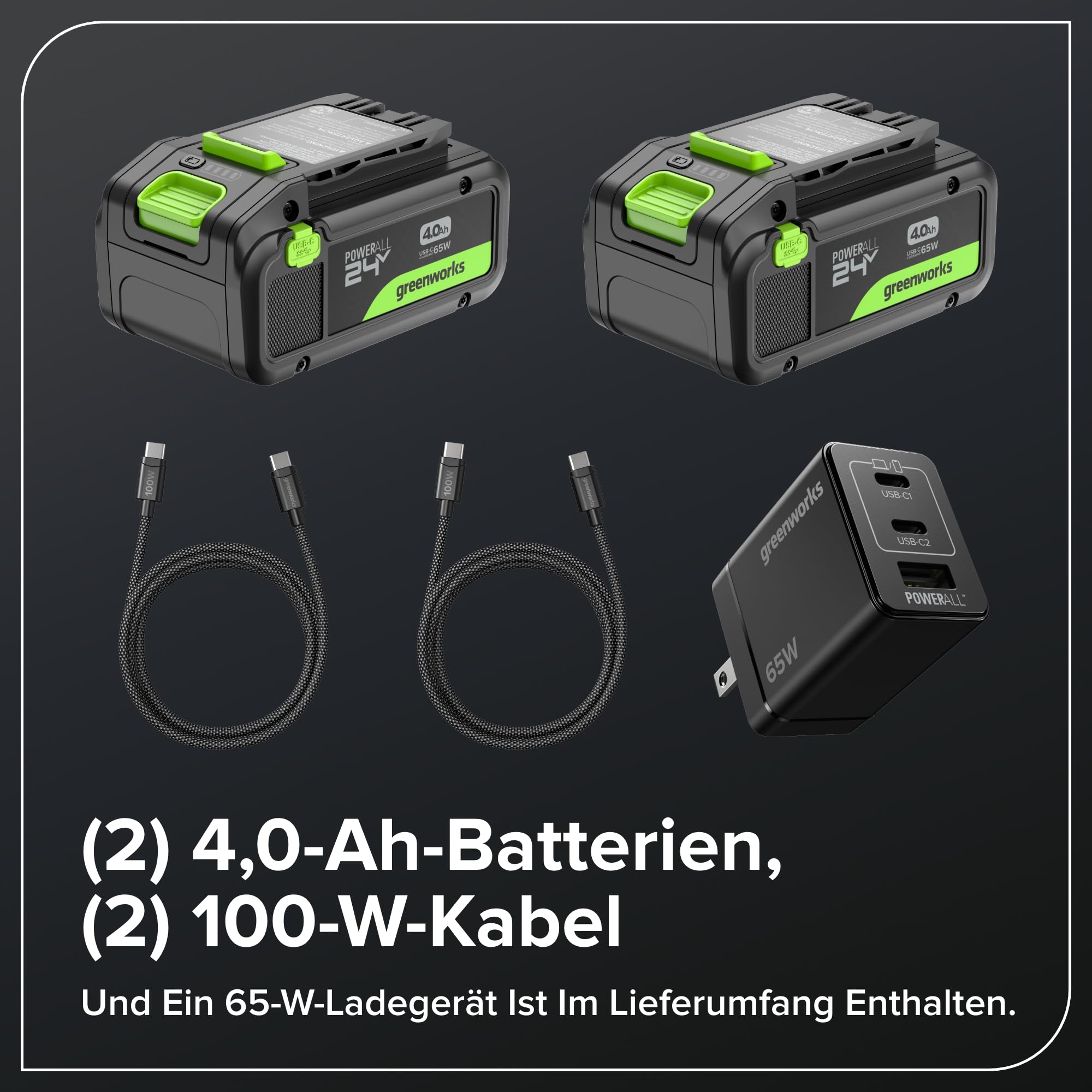 Greenworks 2 x 24 V (48 V) 30 cm bezszczotkowa łopata do śniegu ze światłem LED, kierunkowe sterowanie łopatkami, z (2) akumulatorami 4,0 Ah bez USB i szybką ładowarką 4 A z podwójnym portem