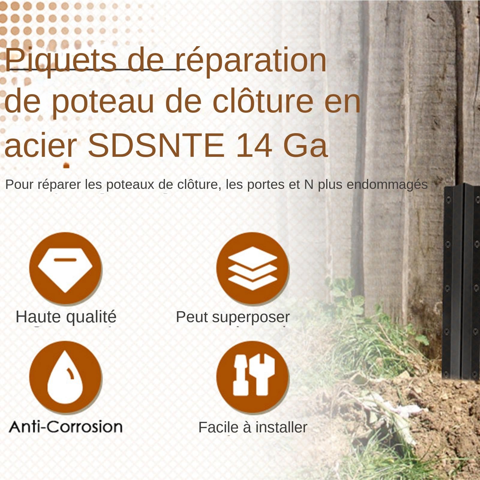 Piquet de Poteau de Clôture Kit de Réparation Renforcé à Haute Résistance