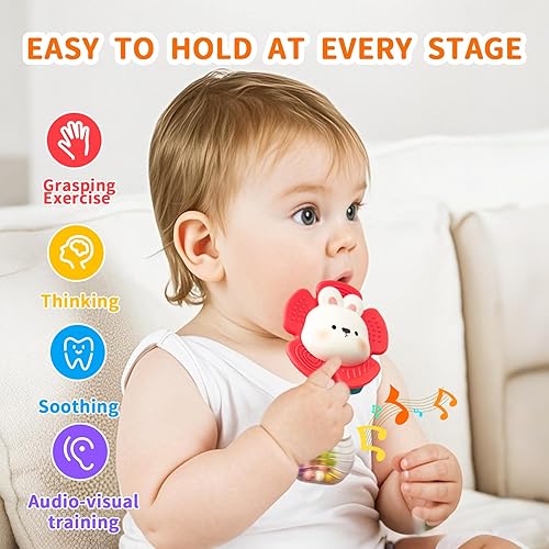 Miniatura 3 de weirtoya 2 piezas de sonajeros para bebés de 3 a 6 meses, juguetes para bebés de 0 a 6 meses, juguetes sensoriales con cuentas, agitador de agarre,