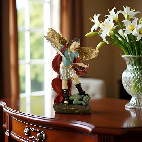 Miniatura 13 de Estatua de San Miguel Arcángel – Figura de resina con acabado de bronce de 5.32 pulgadas, ángel guerrero católico derrotando el mal, decoración