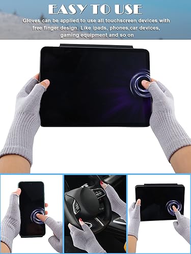 Miniatura 5 de SATINIOR Guantes de invierno sin dedos para mujer, guantes de escritura de medio dedo con puño largo de muñeca, guantes de punto sin dedos para mujer