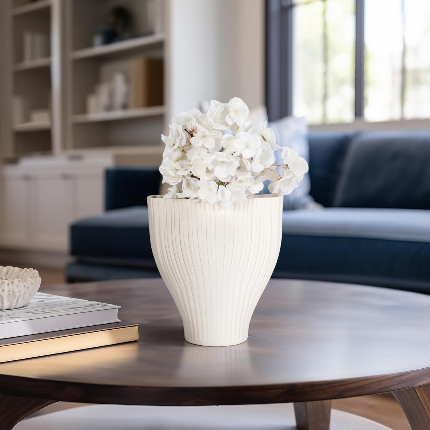 Ceramic Vase for Home Decor – Elegant Flower Vase for Living Room, Table Accent, or Bedroom Decor – 3D Printed Accent Piece for Office, Room, or House Styling – 9” Ivory