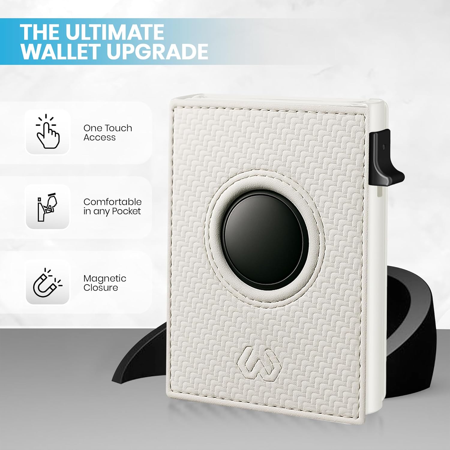 Mens Minimalist Smart Wallet with AirTag Holder, Carbon Fiber, RFID Blocking, Slim, 1-12 Card Capacity, ID Window, Cash Slot (AirTag Wallet, White) - Image 4