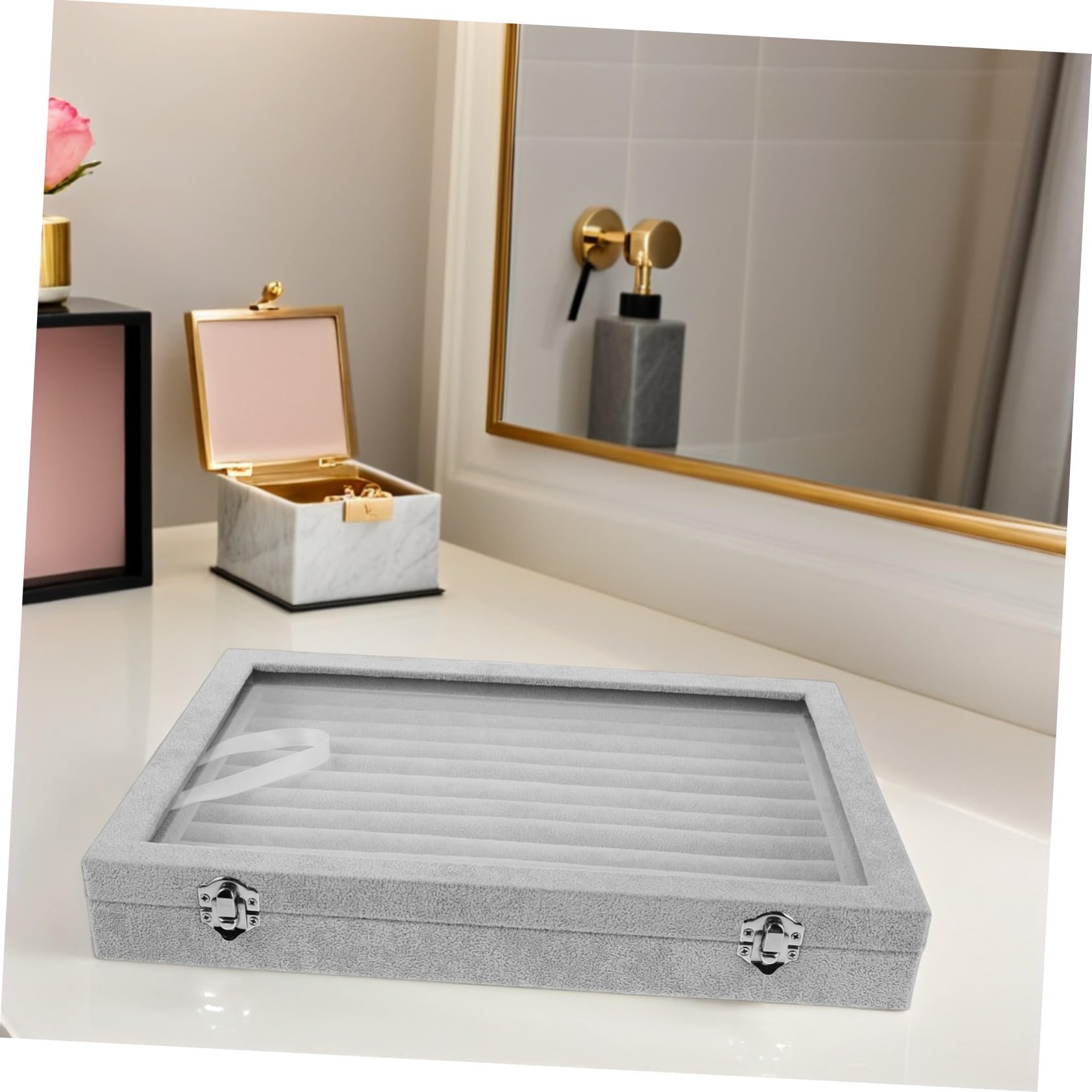 FRCOLOR Caja de Almacenamiento de Joyas para Pendientes Organizador de Anillos para Joyas con Tapa de Soporte de Exhibición de Anillos para Casa