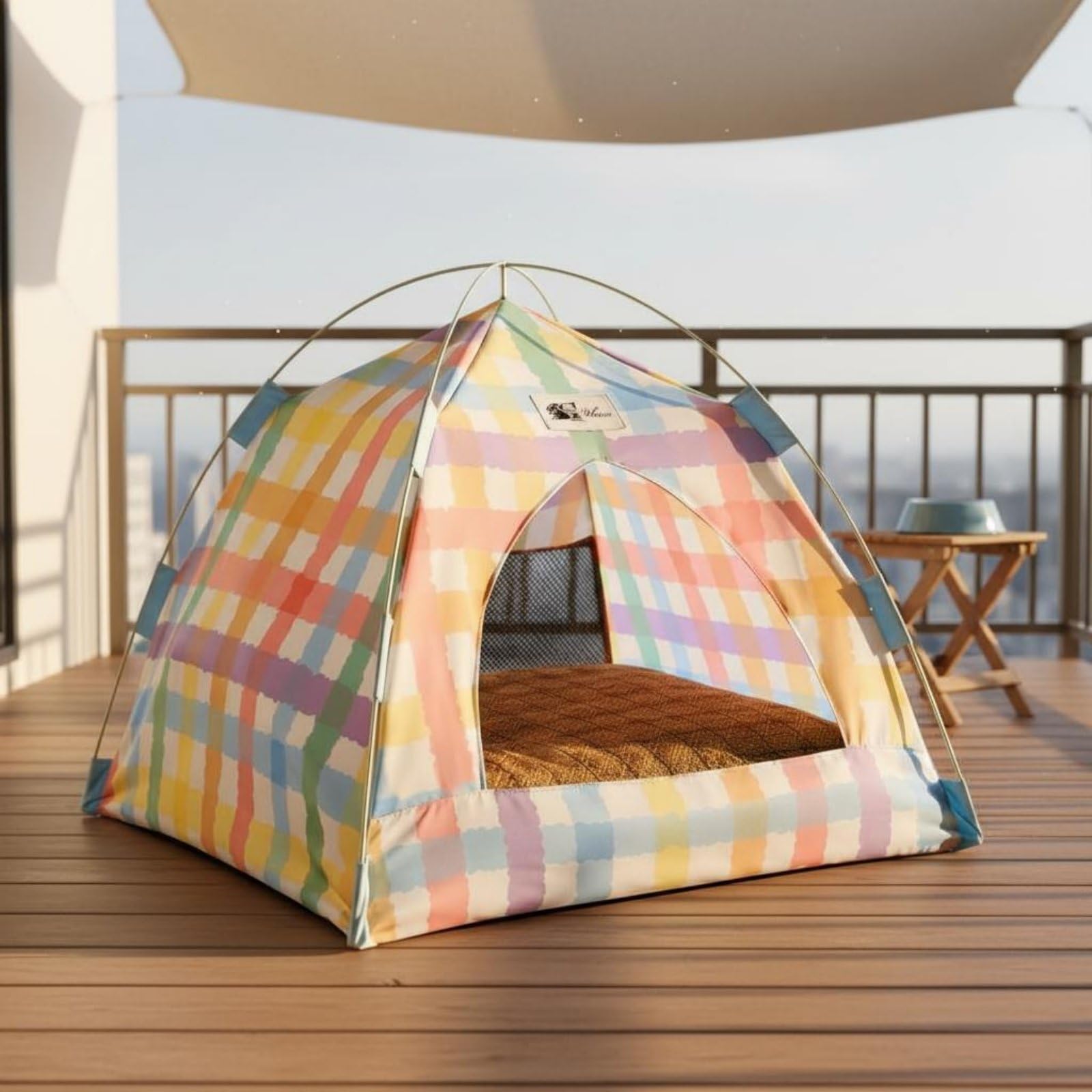 predolo Casa Cueva Mascotas Lavable Veraniego para Interior, XL 63 63 54CM, Tienda De Campaña para Mascotas, Color Dopamina, A Cuadros, con Alfombrilla Refrescante