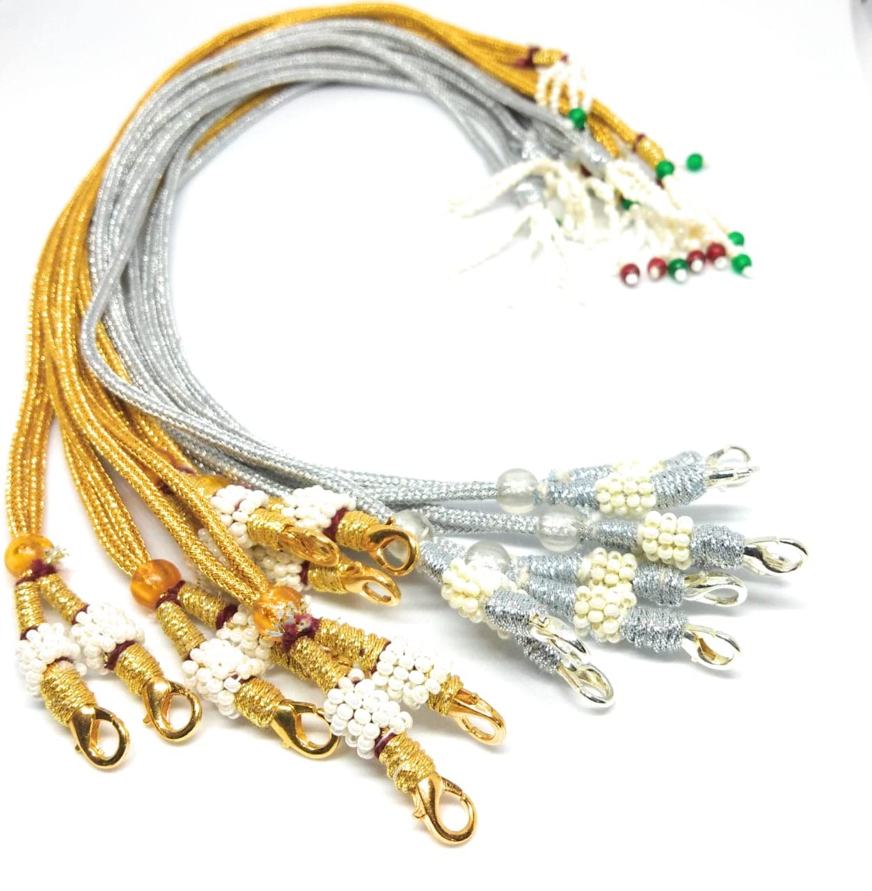 SHARALLE Adjustable Necklace Backrope Dori with Hook and Tassel for Silk Thread, Terracotta and Quilling Jewellery, 15 Inch, Pack of 6