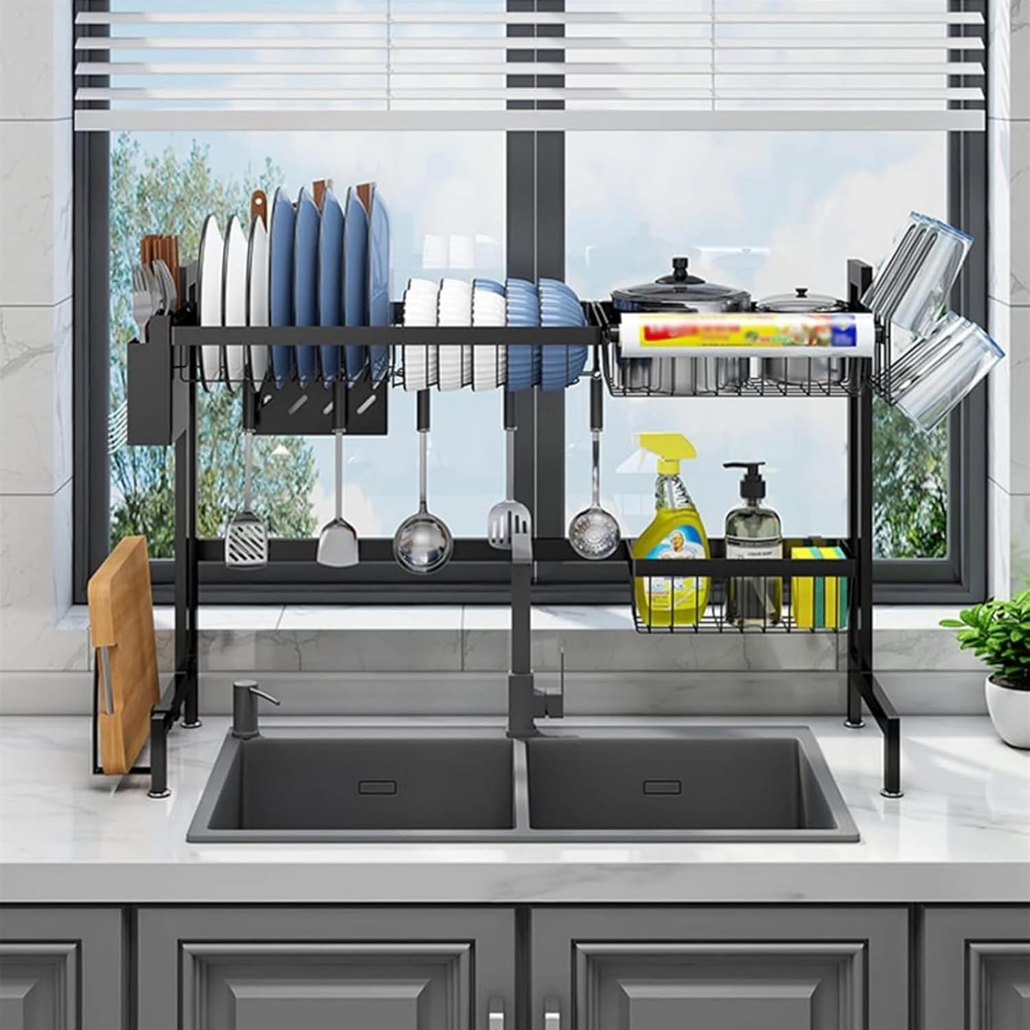 Dish Drying Rack,Large Dish Drying Rack Dish Drying Rack Over The Sink Dish Drying Rack,Stainless Steel Dish Drainer,with Cutting Board Holder,Large Dish Rack for Kitchen Counter Organizer