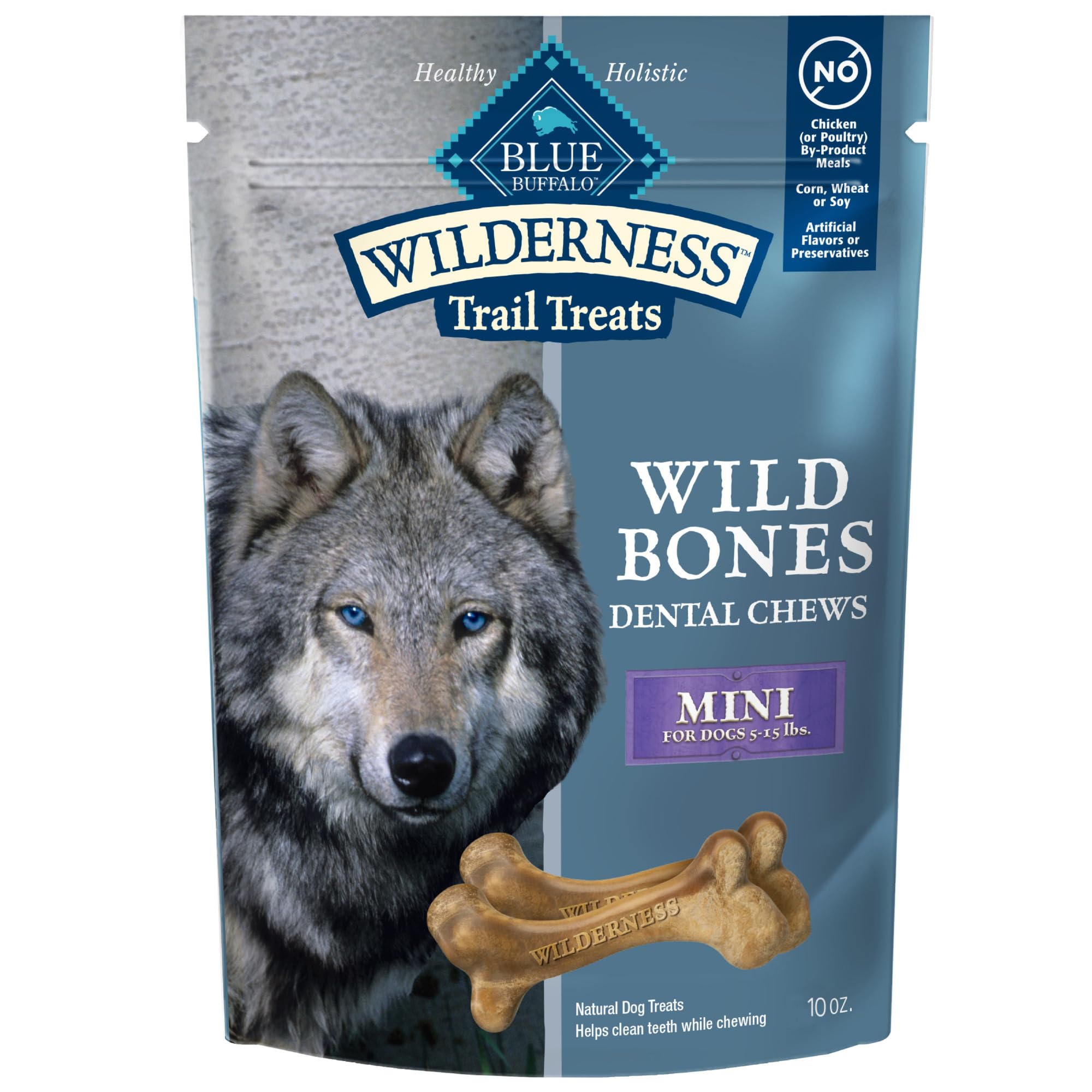 Blue Buffalo Wilderness Wild Bones Grain-Free Dental Chews Dog Treats, Mini, 10-oz Bag